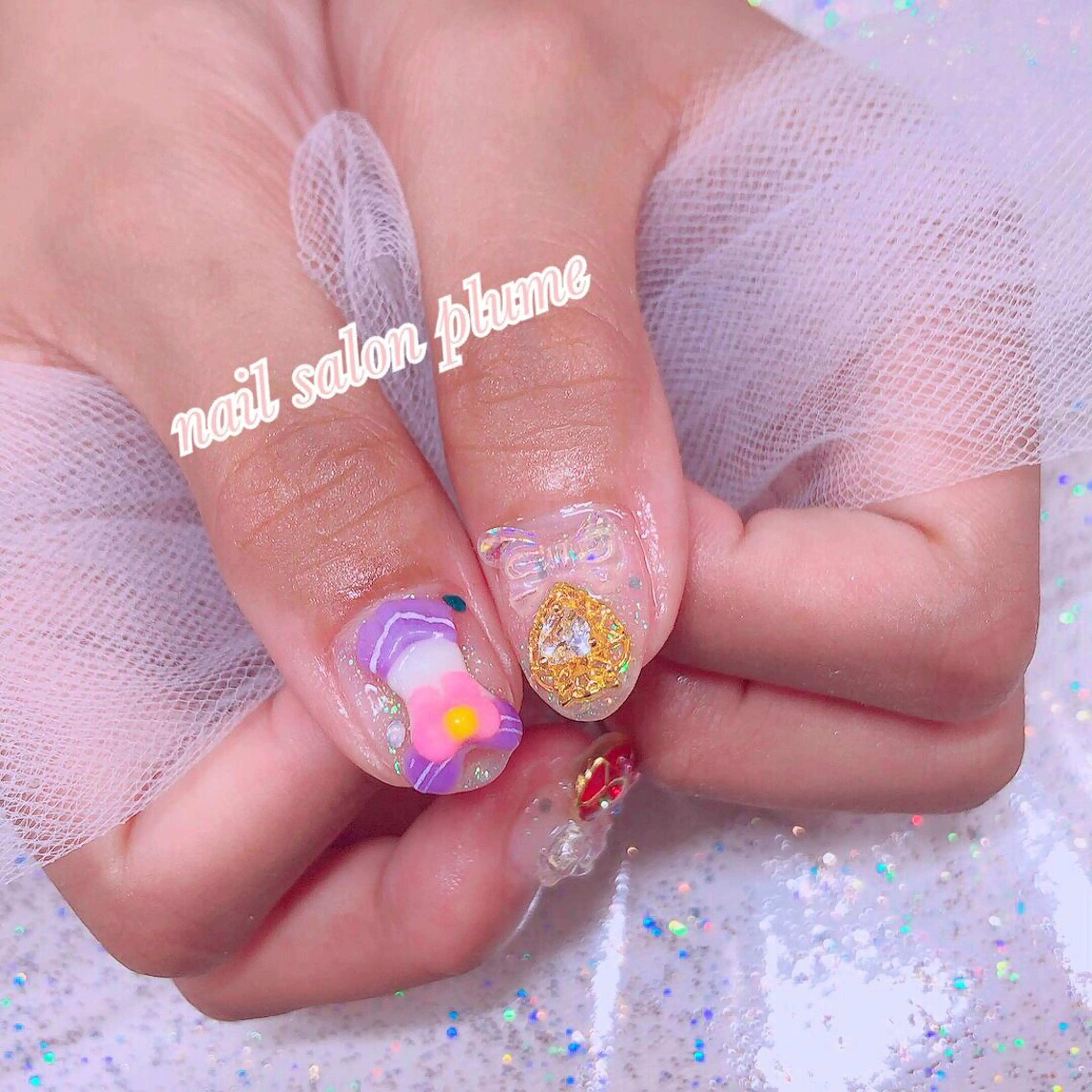 ネイル アートネイル オーロラネイル ハート キラキラネイル 韓国ネイル plume nail ☆韓国ネイルのネイルデザイン