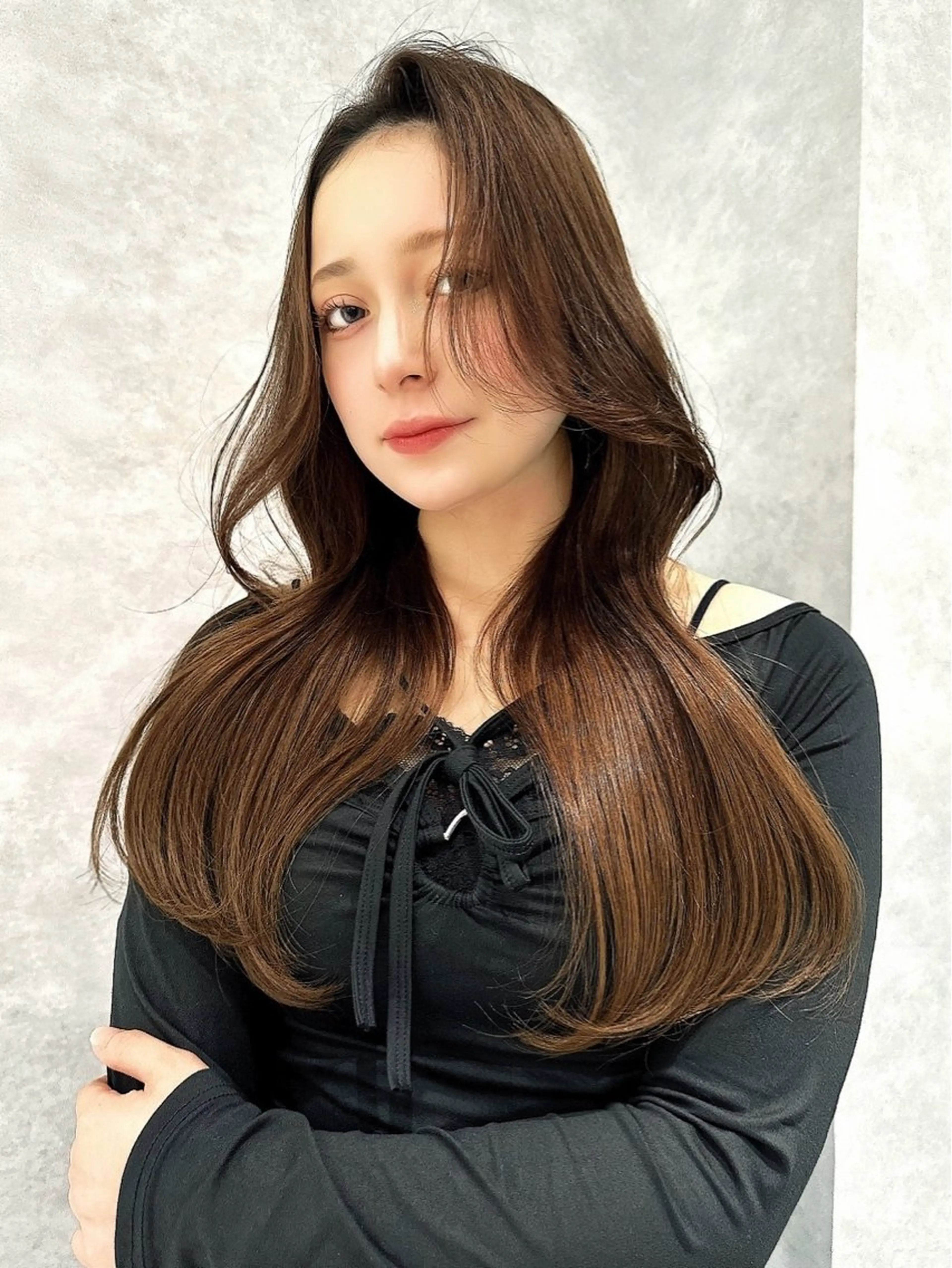 ロング アッシュ ハイライト 韓国風ヘア ロング 韓国カット/透明感 カラー/NANAMIのヘアスタイル