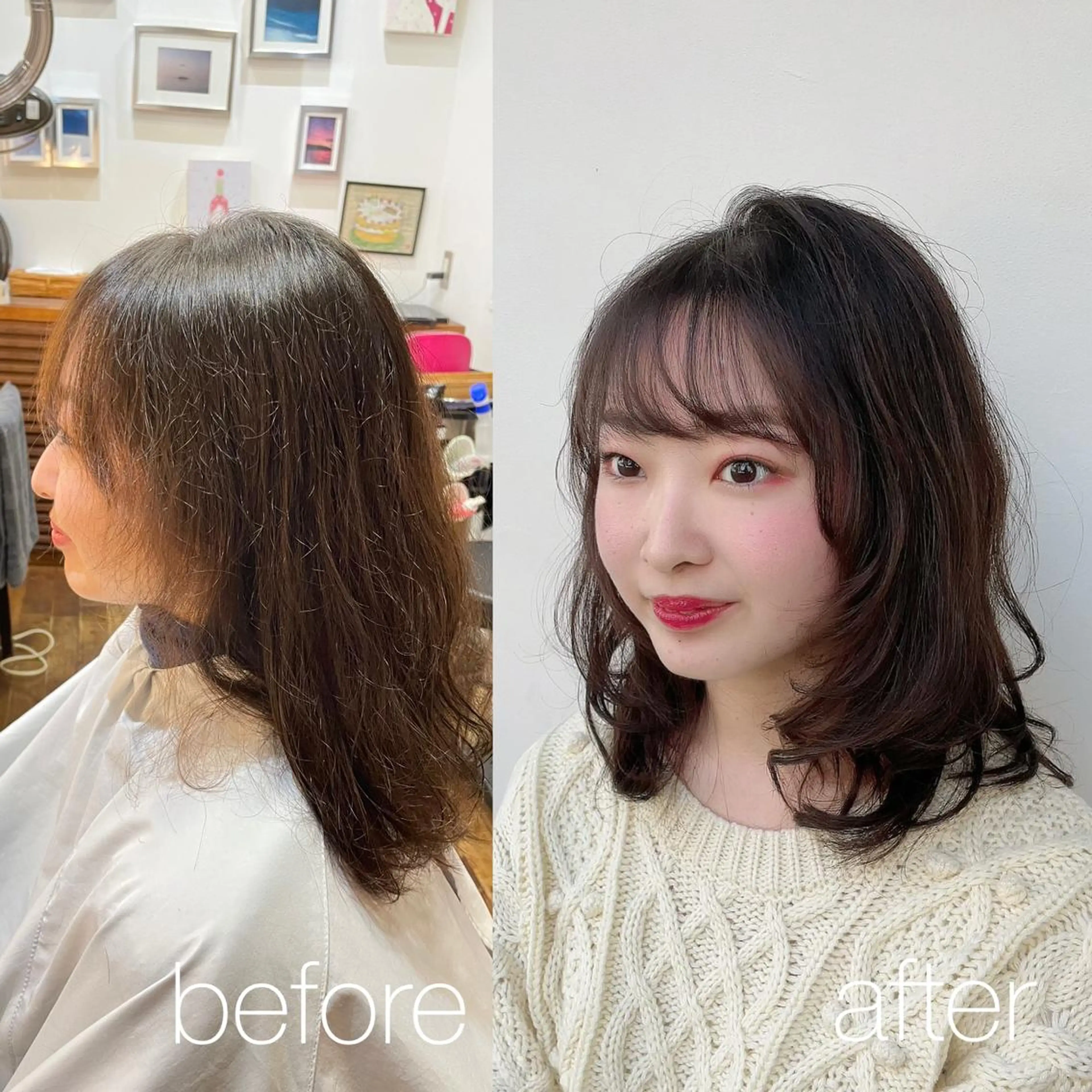 ミディアム くせ毛 レイヤーカット 小顔カット 伊熊 美砂のヘアスタイル