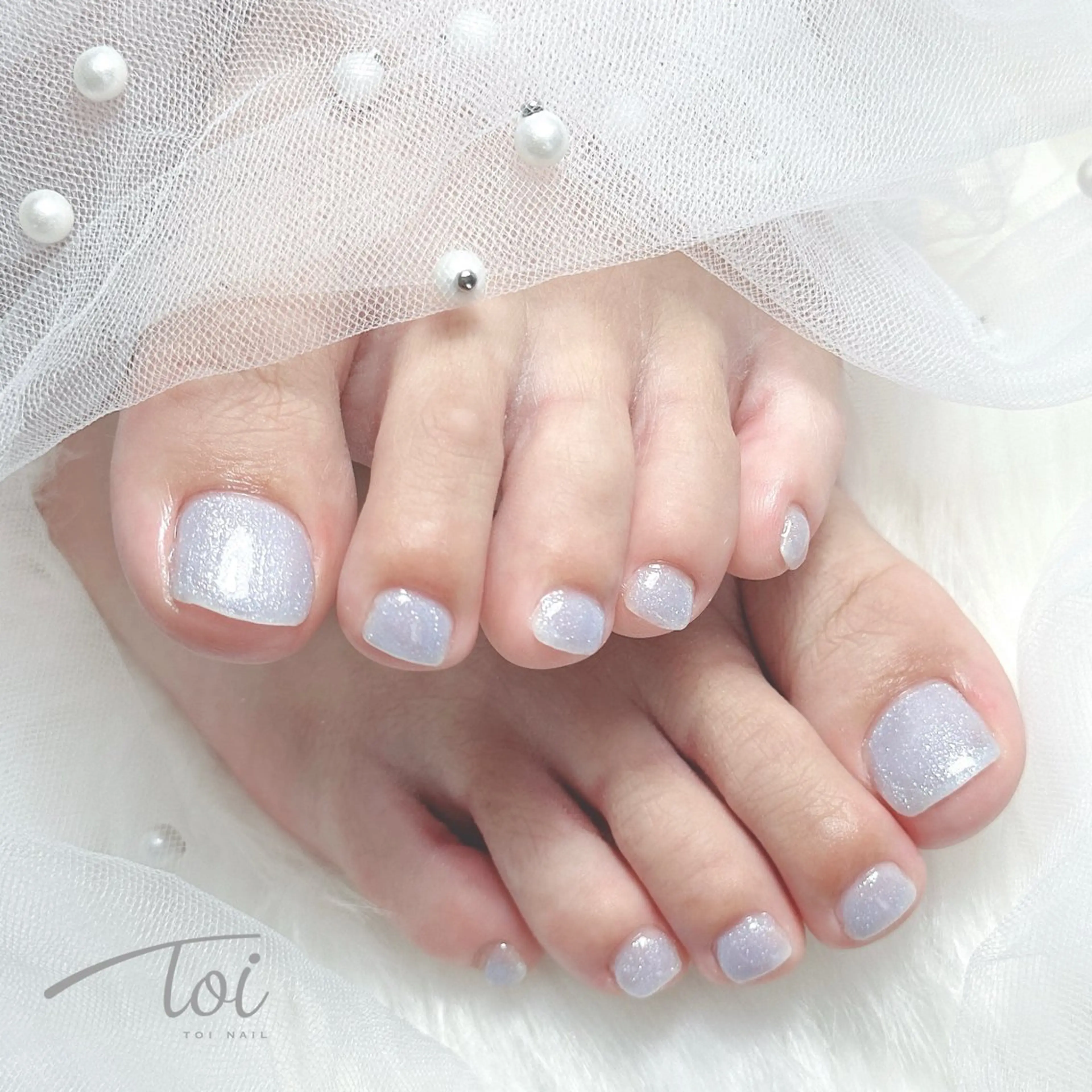 ネイル ブルー フットネイル ラメ(グリッター) toi nailのネイルデザイン