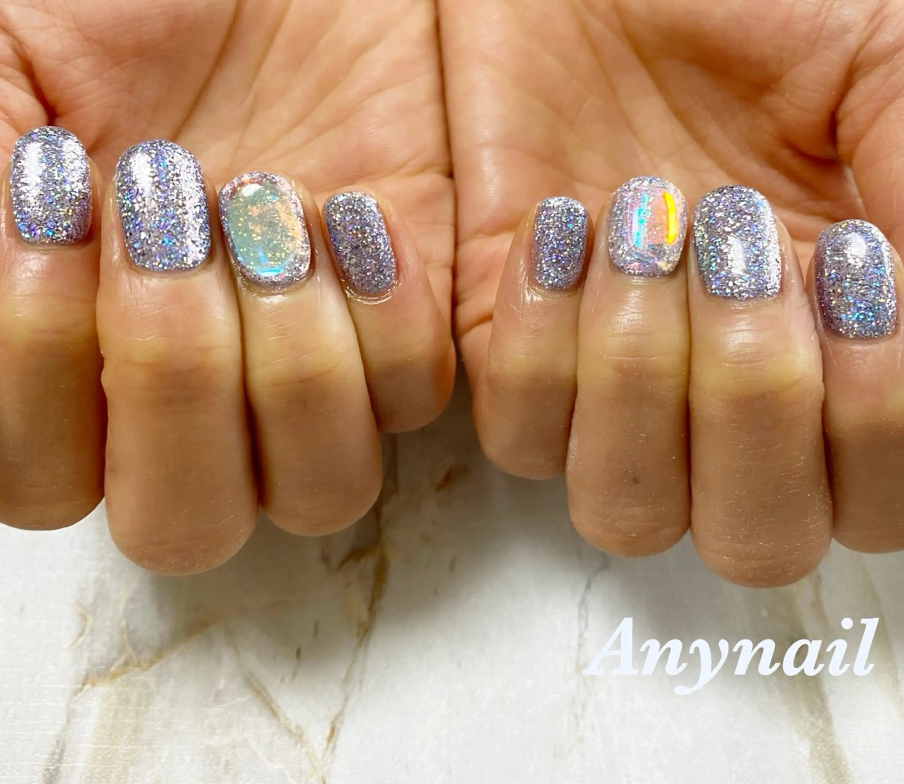 ネイル オーロラネイル ブルー 氷ネイル・うるうるネイル キラキラネイル ラメ(グリッター) 岩澤 恵子のネイルデザイン