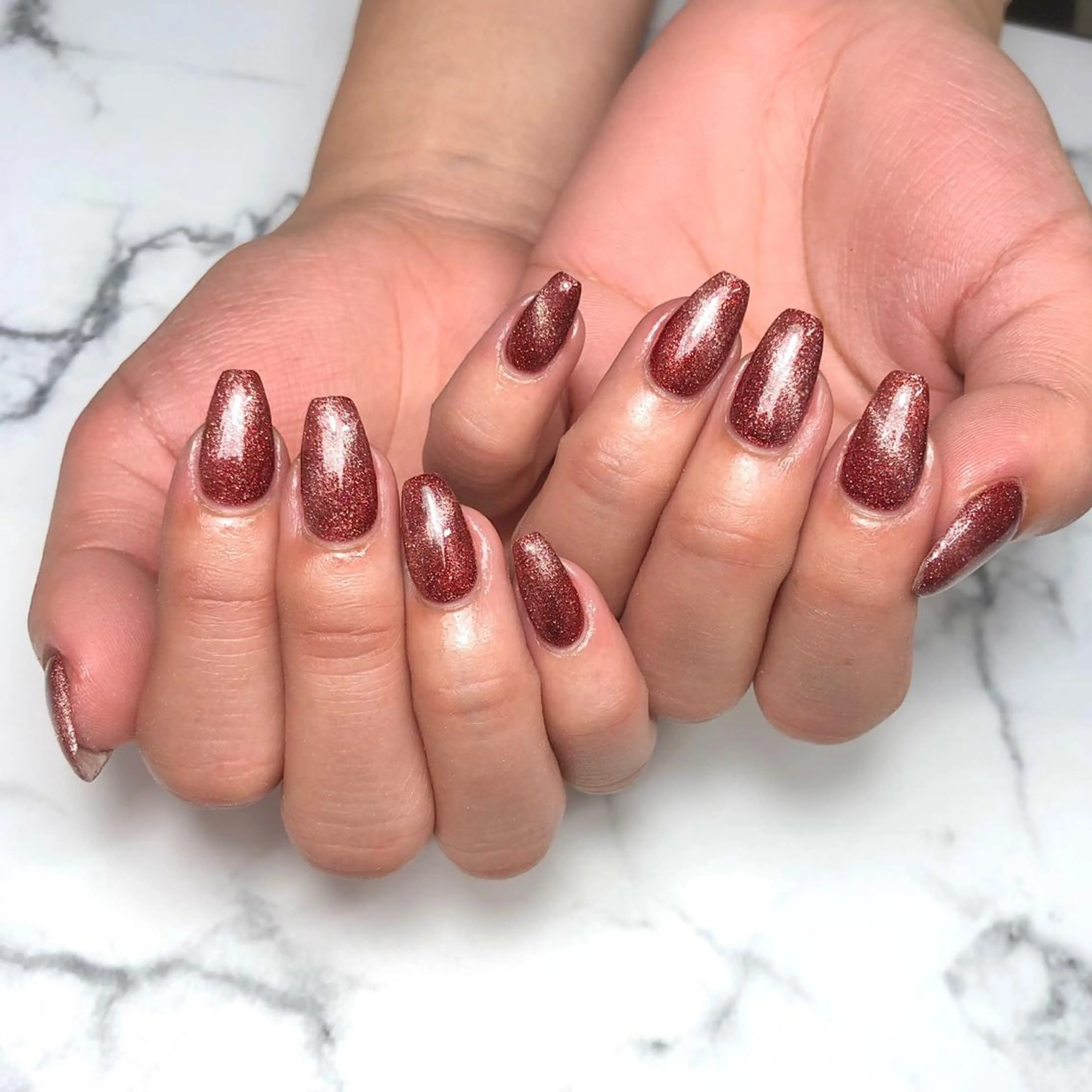 ネイル アートネイル ボルドー ブラウン フラッシュネイル ジェルネイル ハンドネイル NAIL NOWのネイルデザイン