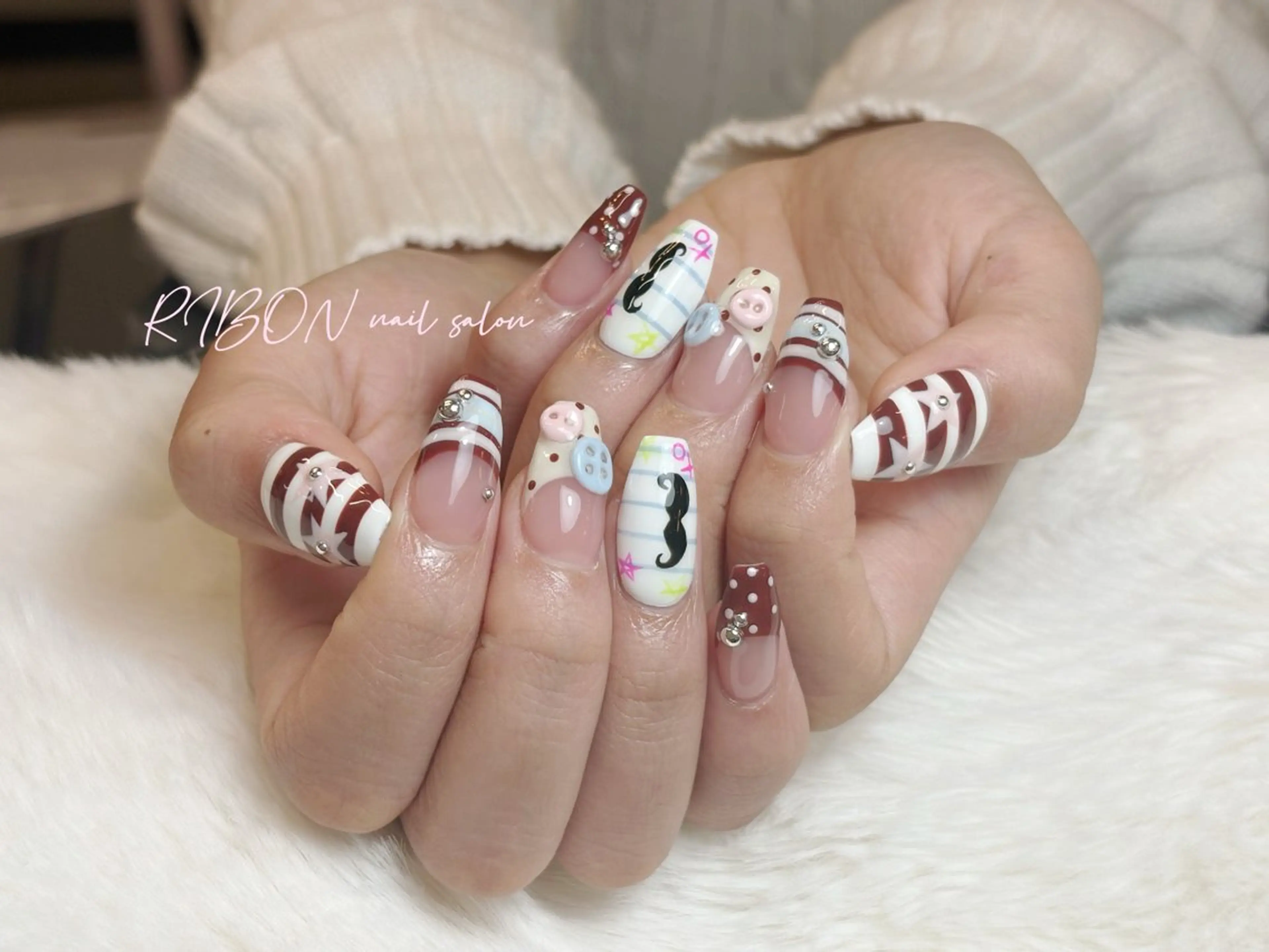 ネイル チークネイル 長さ出し フレンチネイル ジェルネイル グラデーション ハンドネイル RIBON nail 高田馬場のネイルデザイン