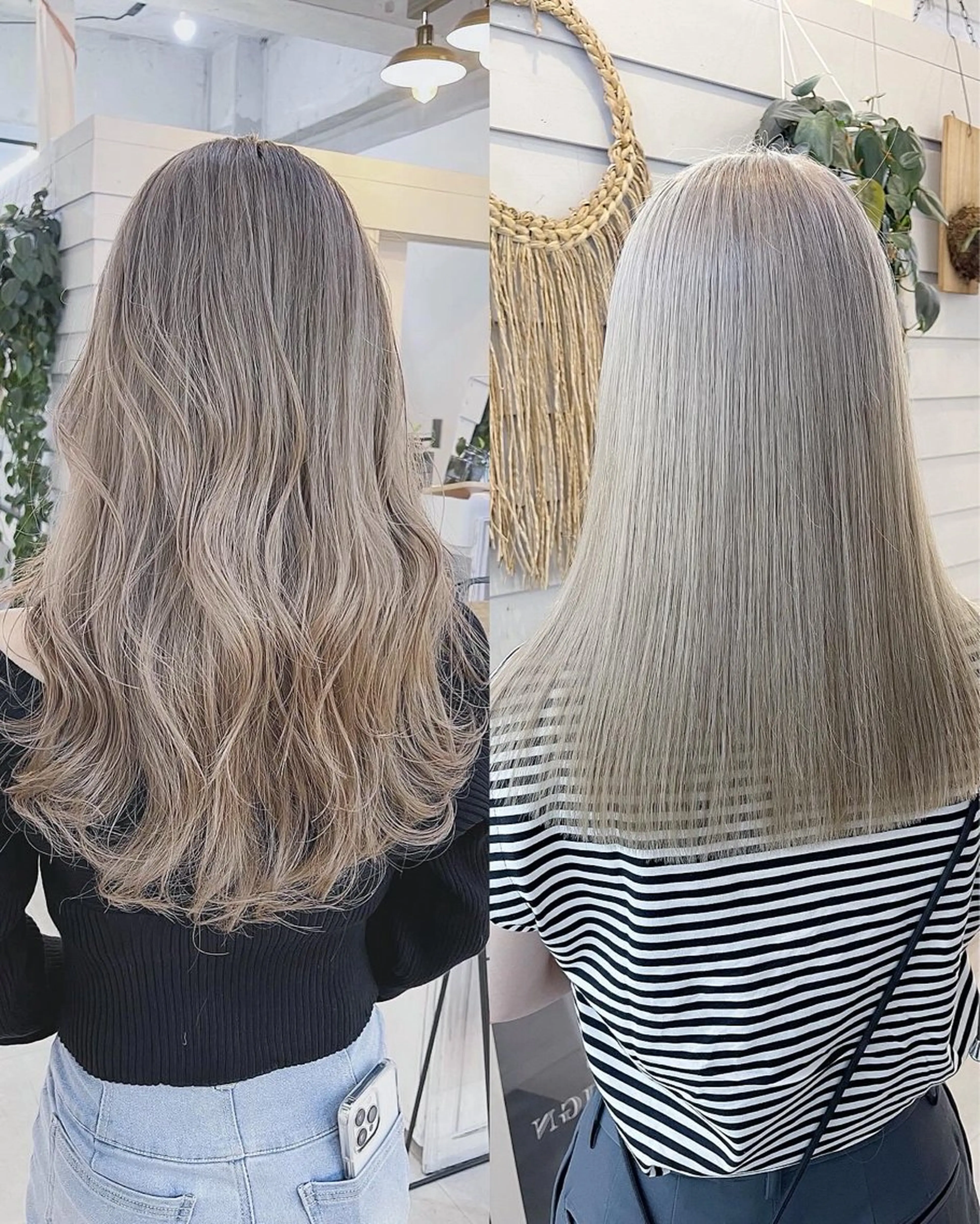 セミロング カラー ベージュカラー ハイトーンカラー ハイトーンベージュ ミルクティーベージュ ヘアカラー トリートメント AiM 大名　似合わせカットのヘアスタイル