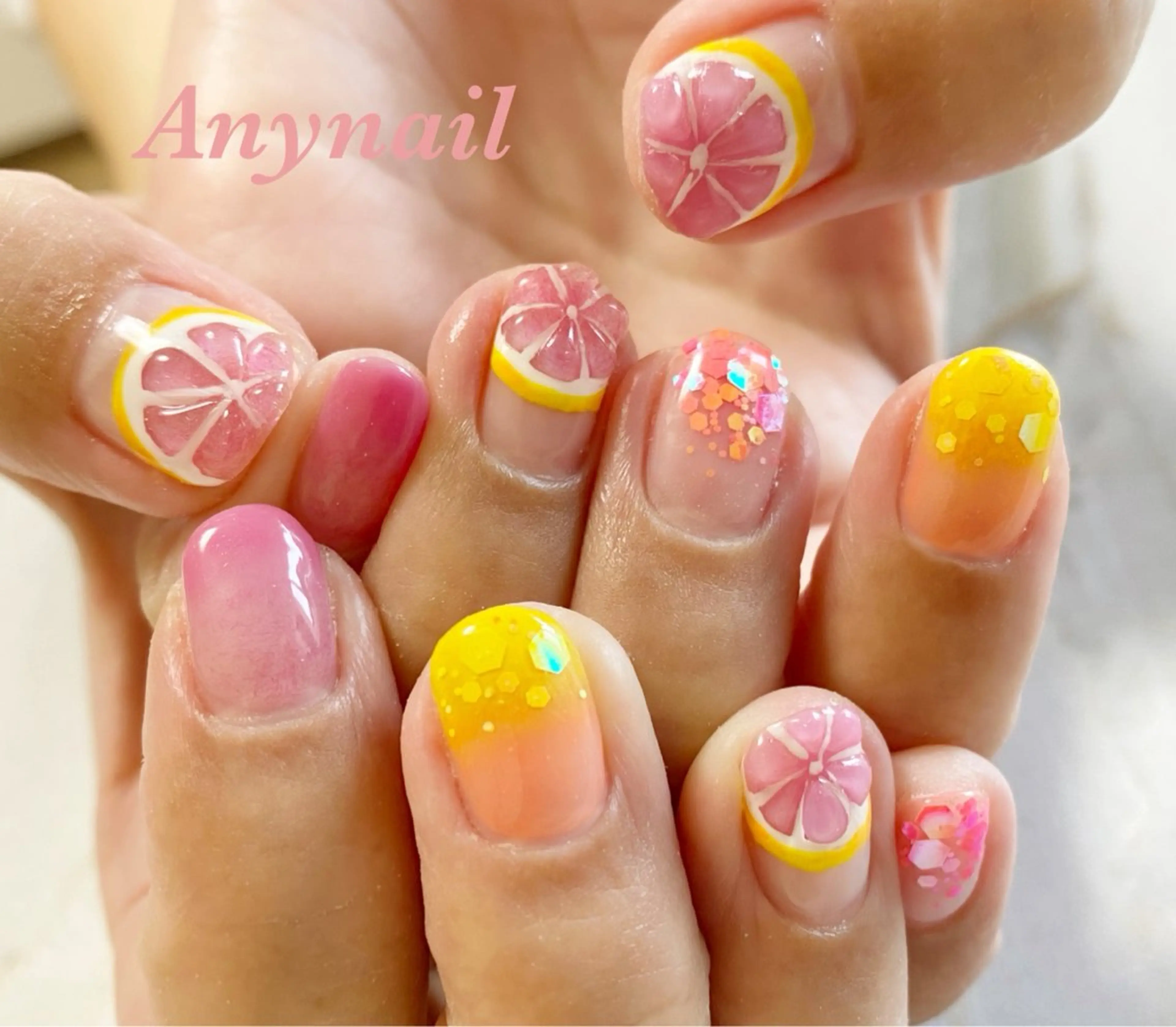 ネイル ブルー ピンク ぷっくりネイル 岩澤 恵子のネイルデザイン