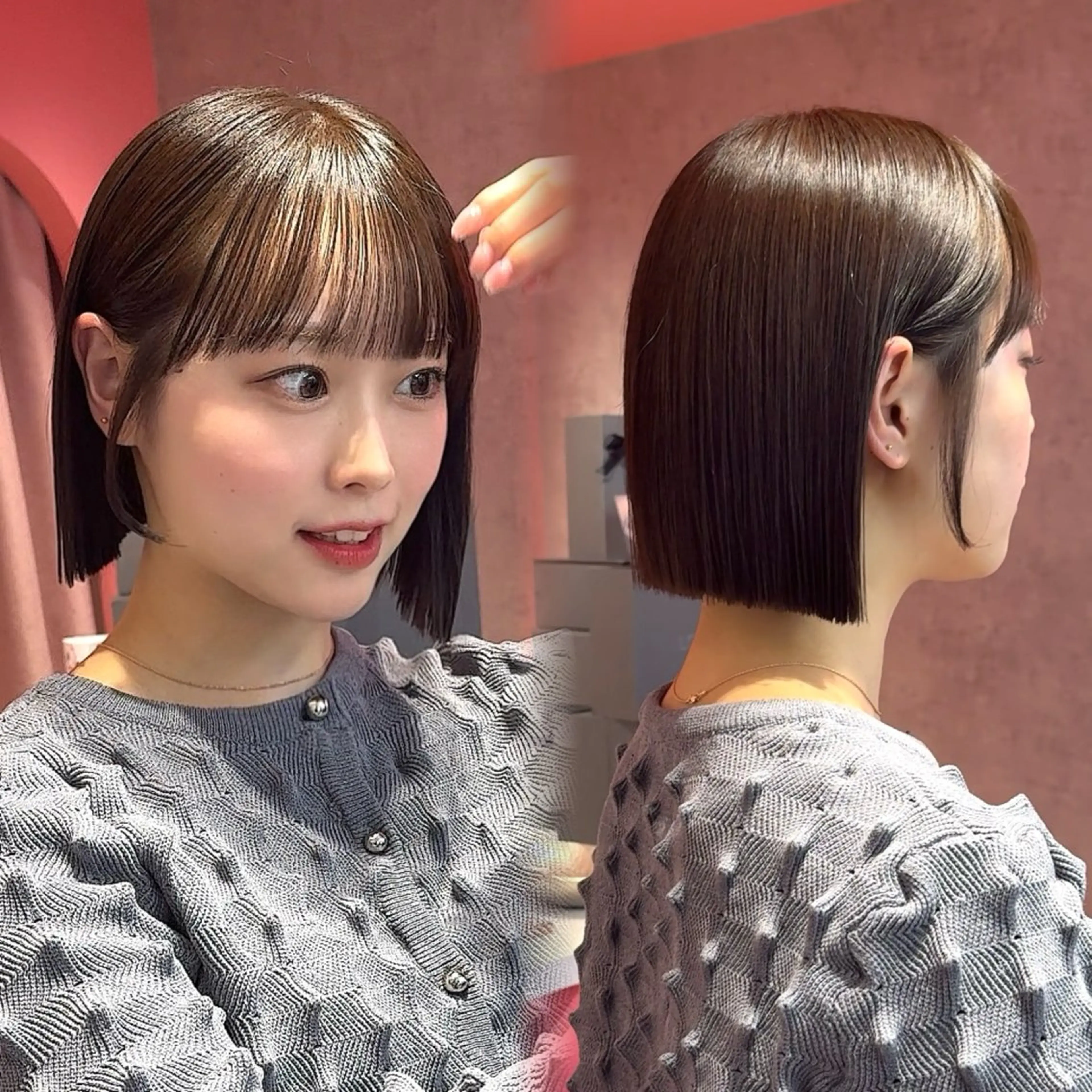 ショート カラー カット ヘアカラー 縮毛矯正 トリートメント 山崎/ボブ縮毛矯正 レイヤー髪質改善のヘアスタイル