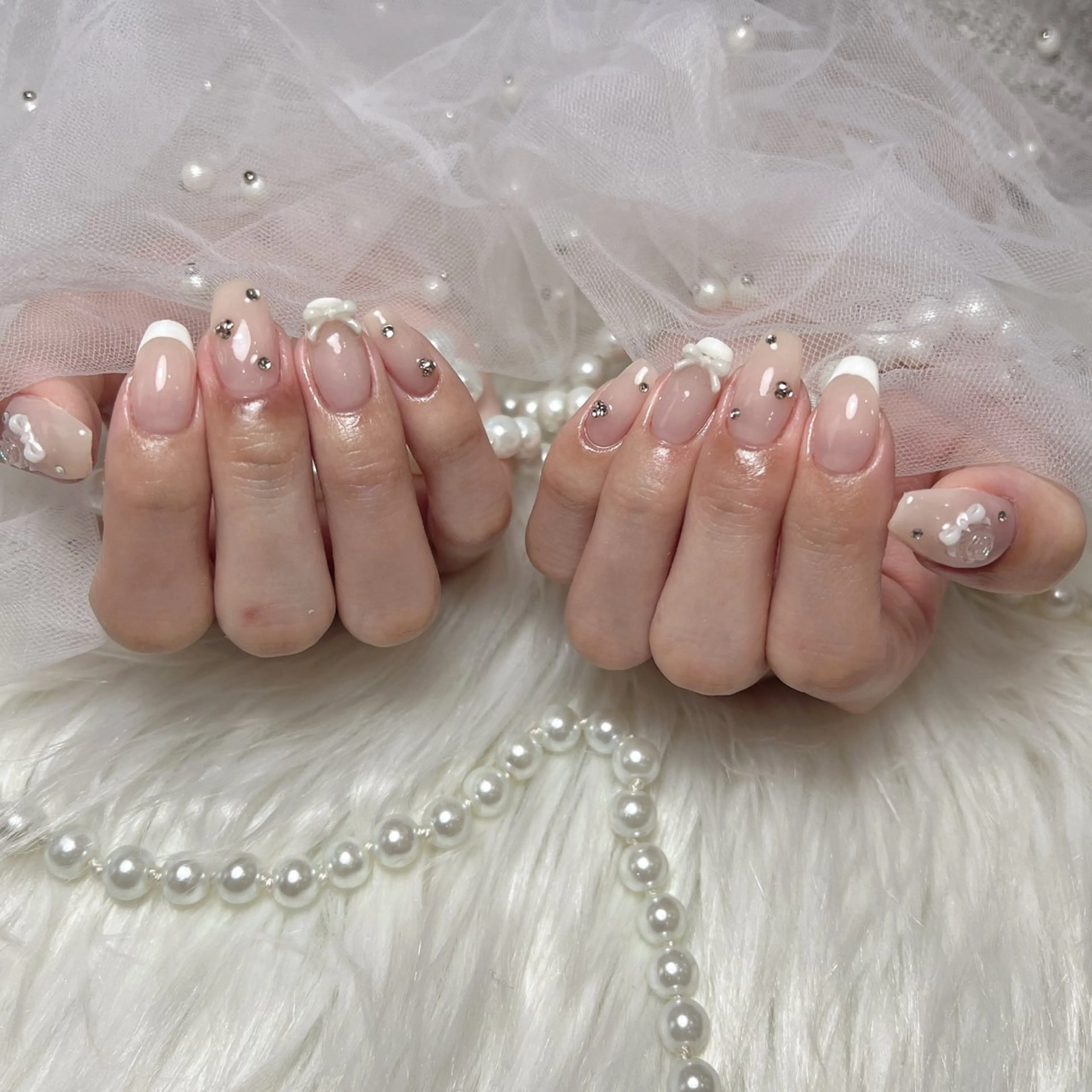 ネイル 長さ出し フットネイル フレンチネイル ガラスフレンチ グラデーション ハンドネイル M2beauty Renaのネイルデザイン