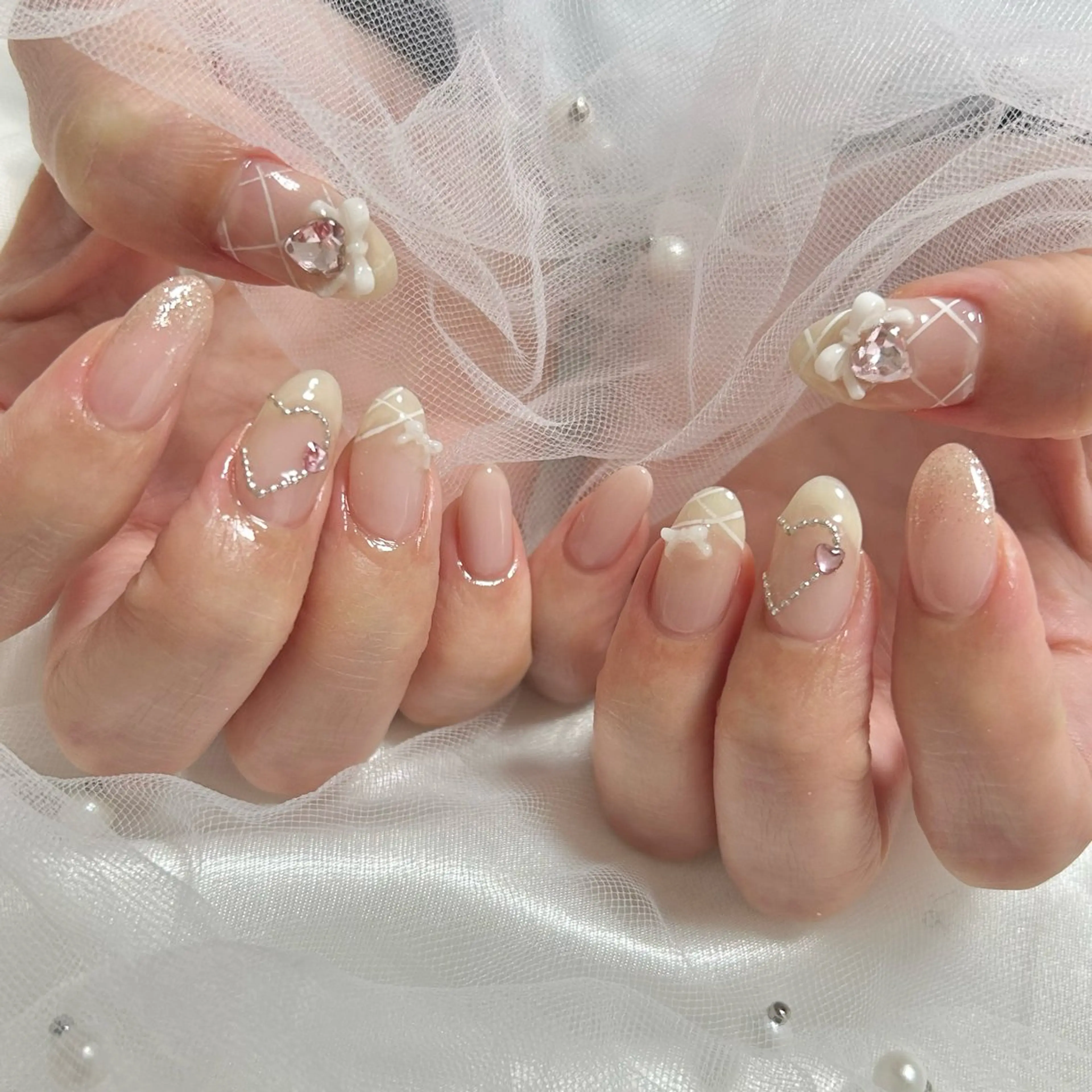 ネイル ハート 持ち込み リボン ハンドネイル Dallon nailのネイルデザイン