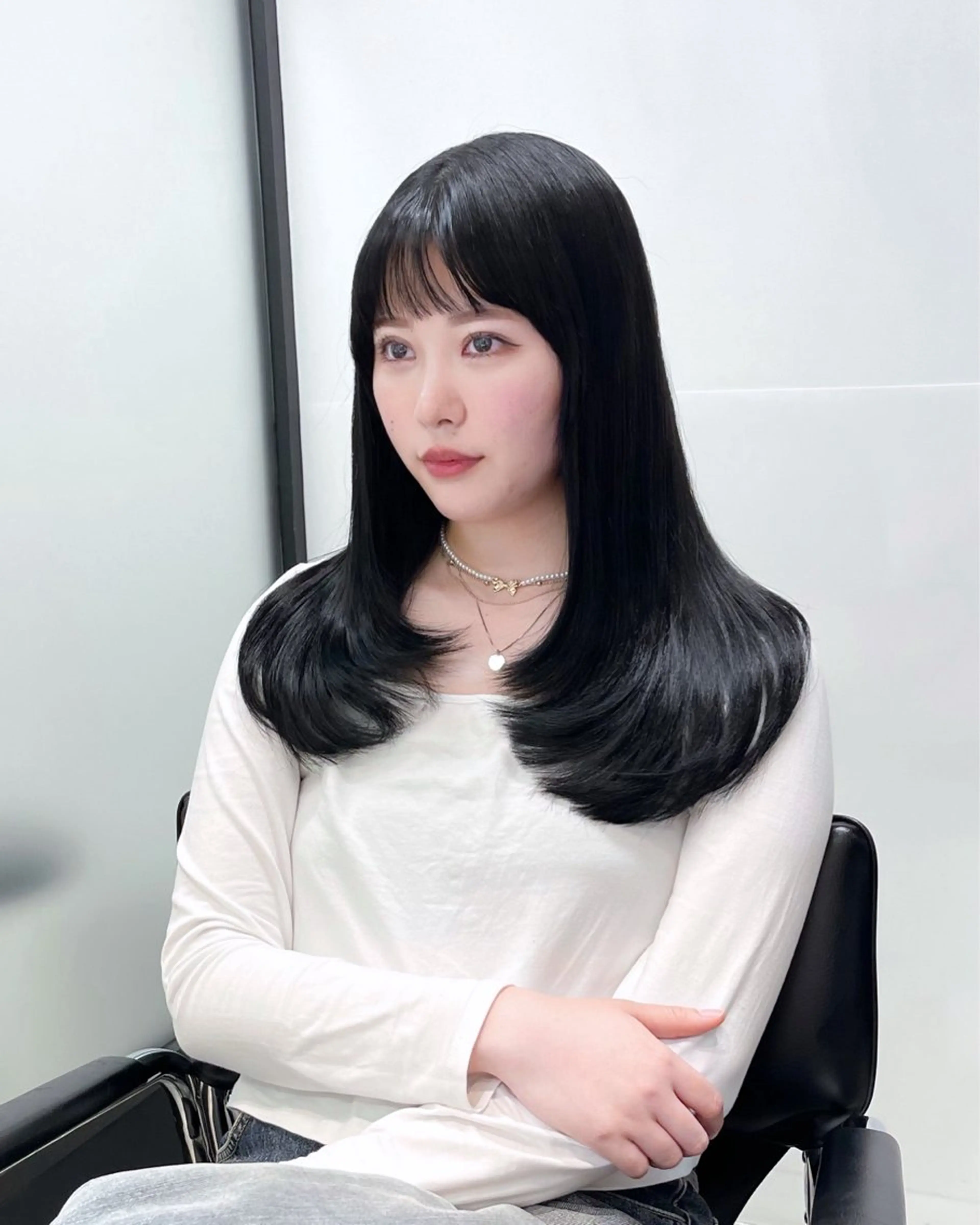 ロング 韓国風ヘア レイヤーカット ヘアカラー 縮毛矯正 トリートメント 韓国レイヤーカット 髪質改善▫️水野有真のヘアスタイル