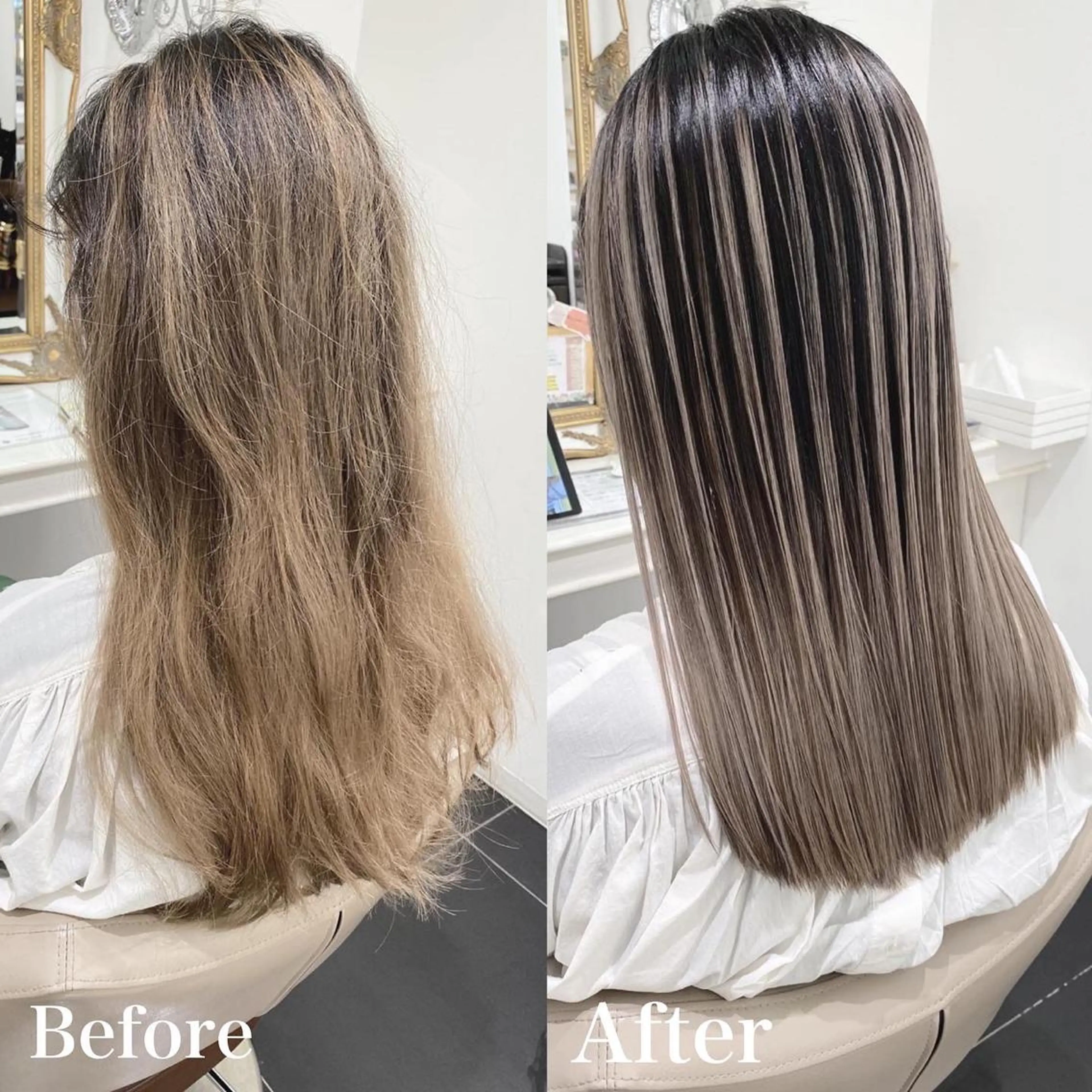 セミロング カラー バレイヤージュ 髪質改善 レイヤーカット カット ヘアカラー トリートメント 山崎俊輔/髪質改善 /バレイヤージュのヘアスタイル