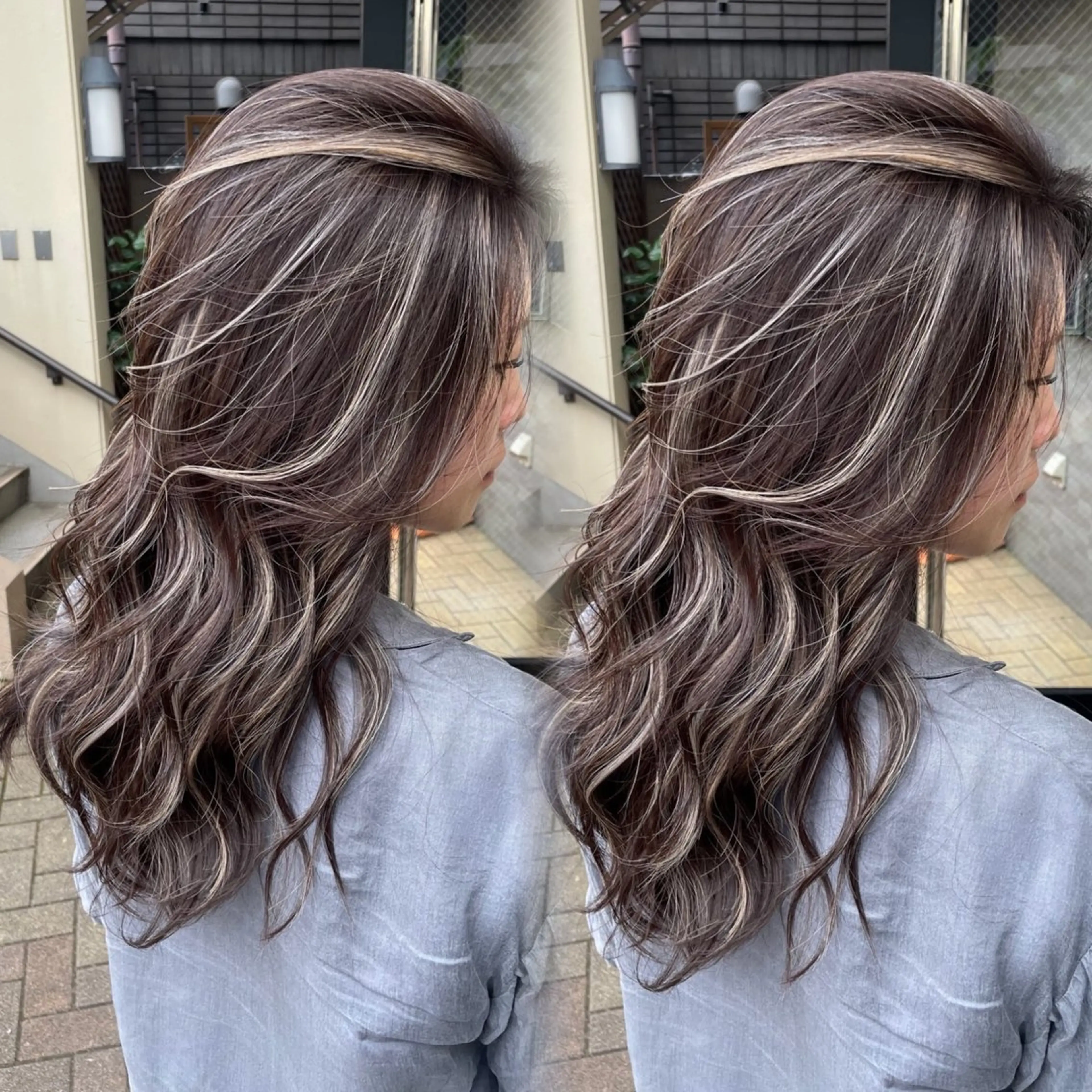 ロング カラー グレージュ ハイライトカラー ハイライト カット ヘアカラー トリートメント 表参道/ハイライト バレイヤージュのヘアスタイル