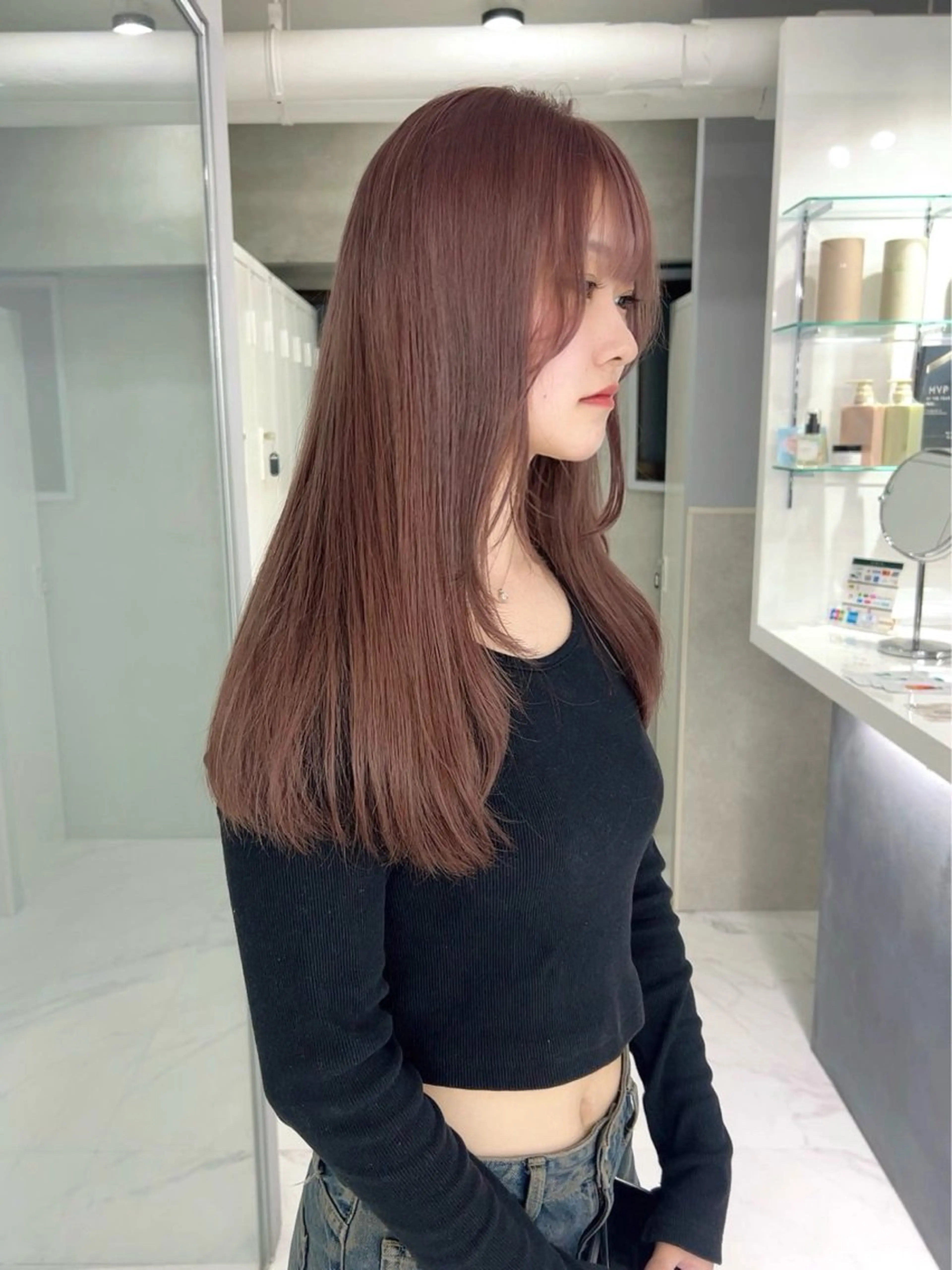 ロング カラー ベージュカラー ピンクカラー ピンクベージュ カット ヘアカラー トリートメント shizuna/平尾 /カラー/髪質改善のヘアスタイル