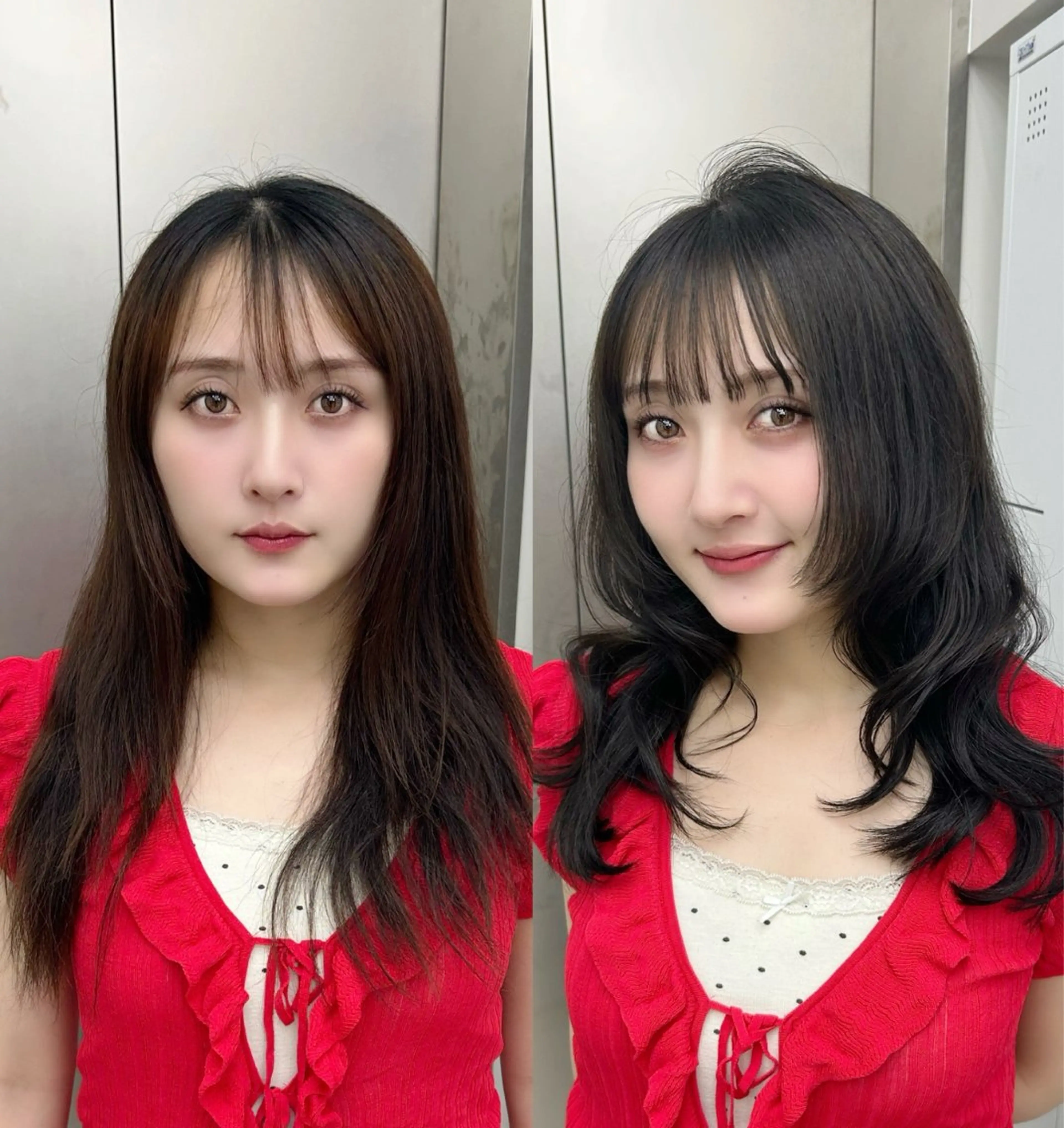 ミディアム レイヤーカット 小顔カット カット ヘアカラー トリートメント 心斎橋/似合わせ カット/ヘアセットのヘアスタイル