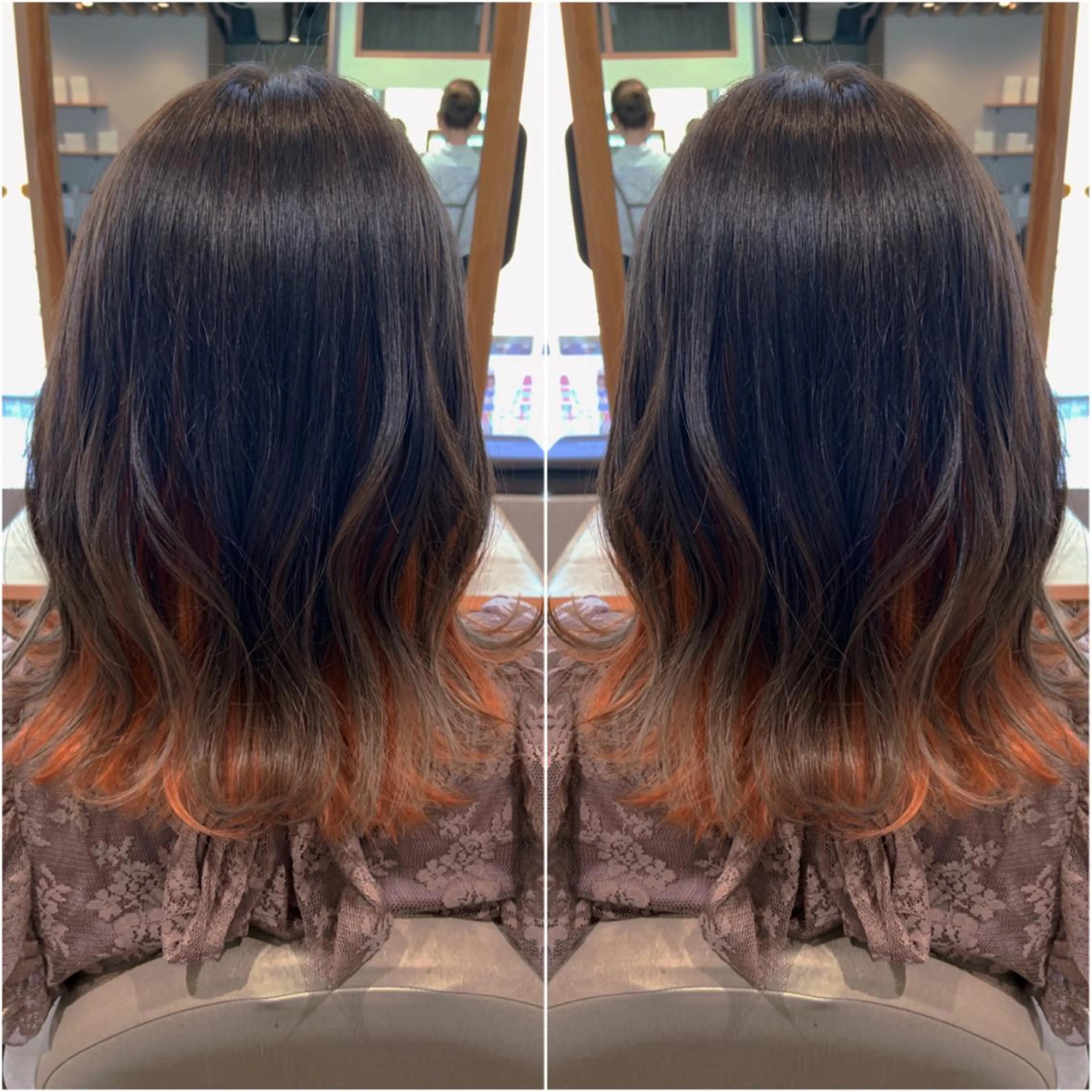 セミロング カラー ヘアアレンジ インナーカラー オレンジ rita atelier 【リタ】所属・韓国hair🦋 Nanaのヘアスタイル