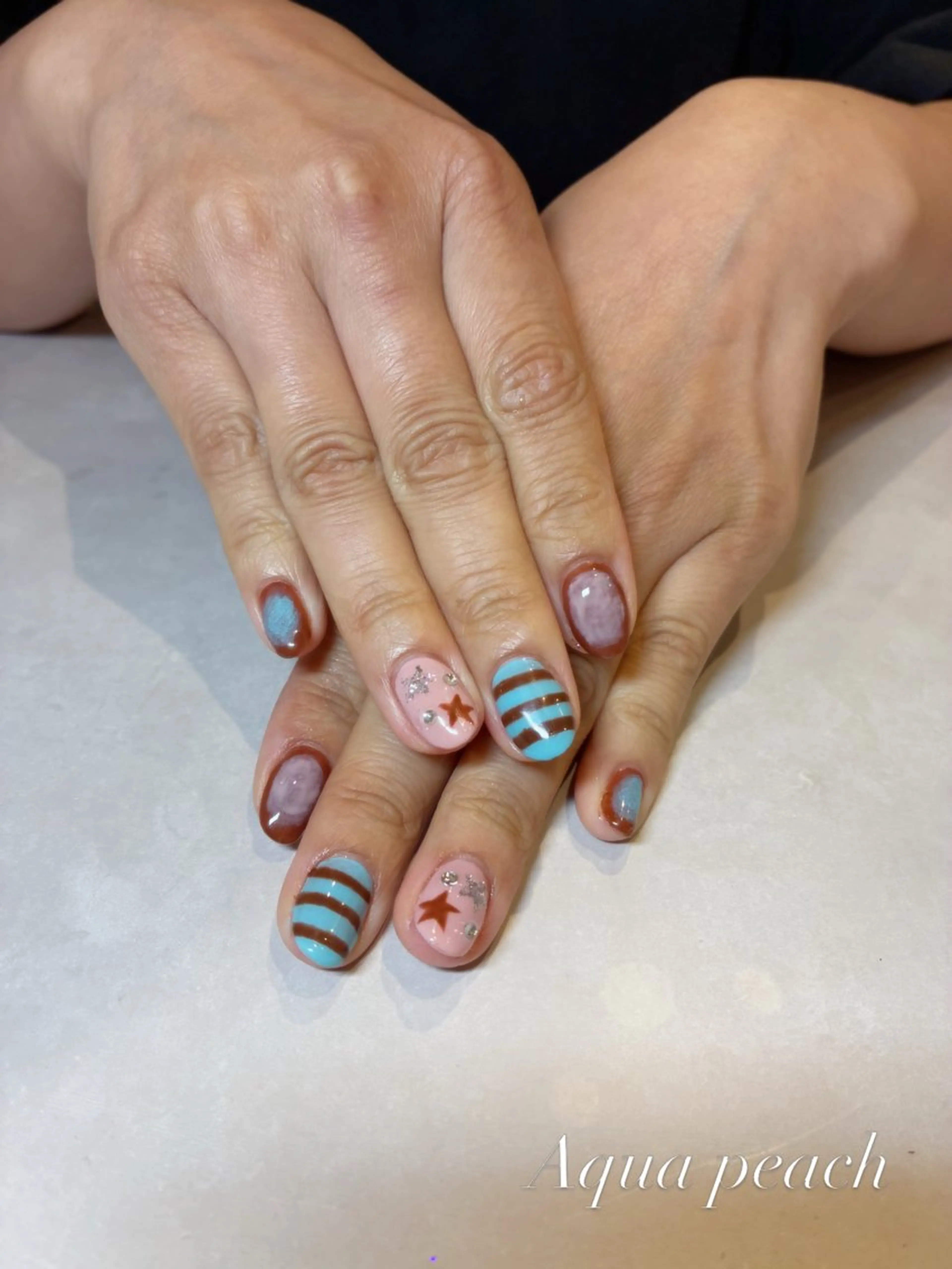 ネイル ハンドネイル Aqua peachのネイルデザイン