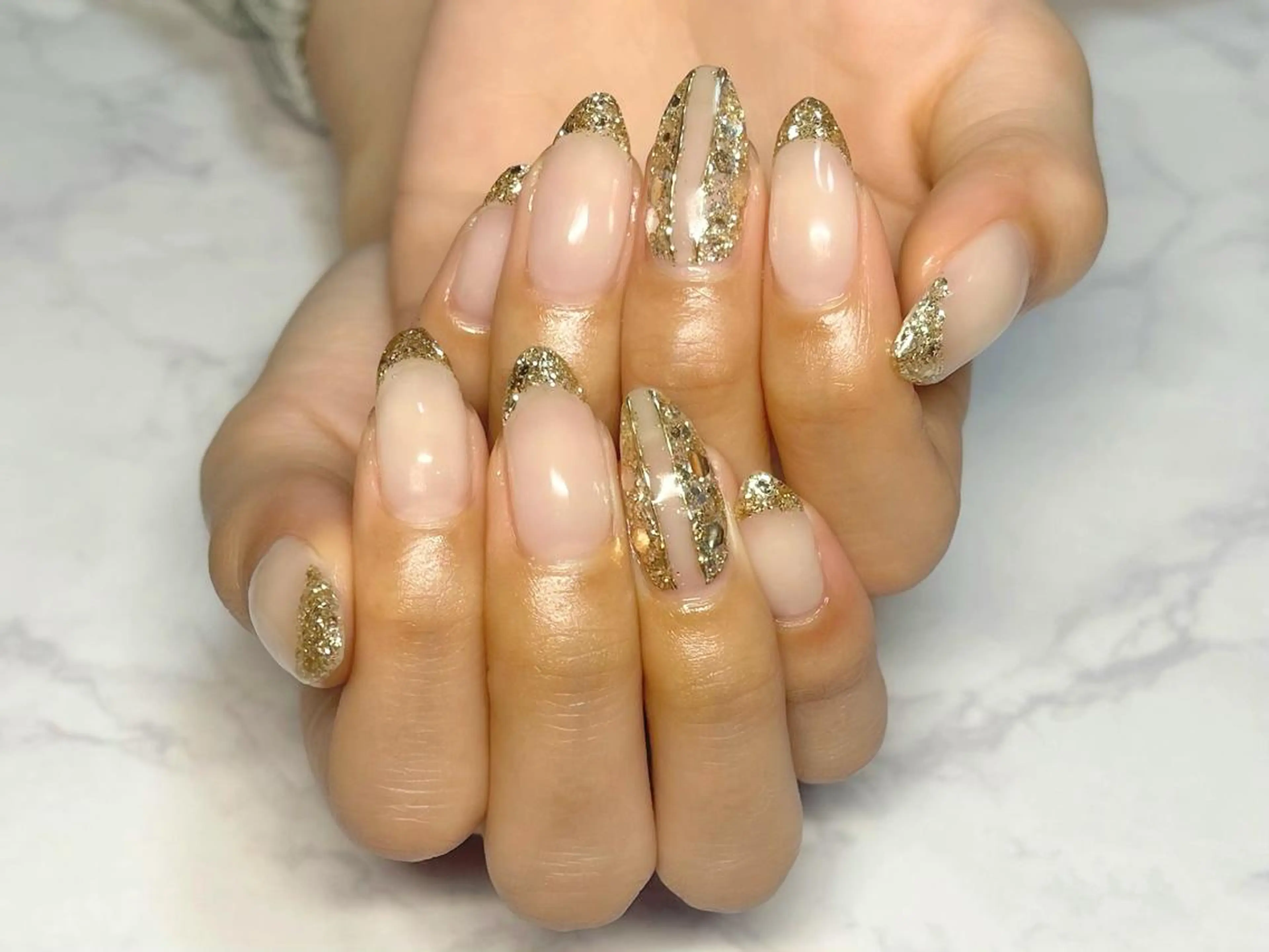 ネイル アートネイル フレンチネイル キラキラネイル ラメ(グリッター) ハンドネイル Nail Salon KURELLYのネイルデザイン