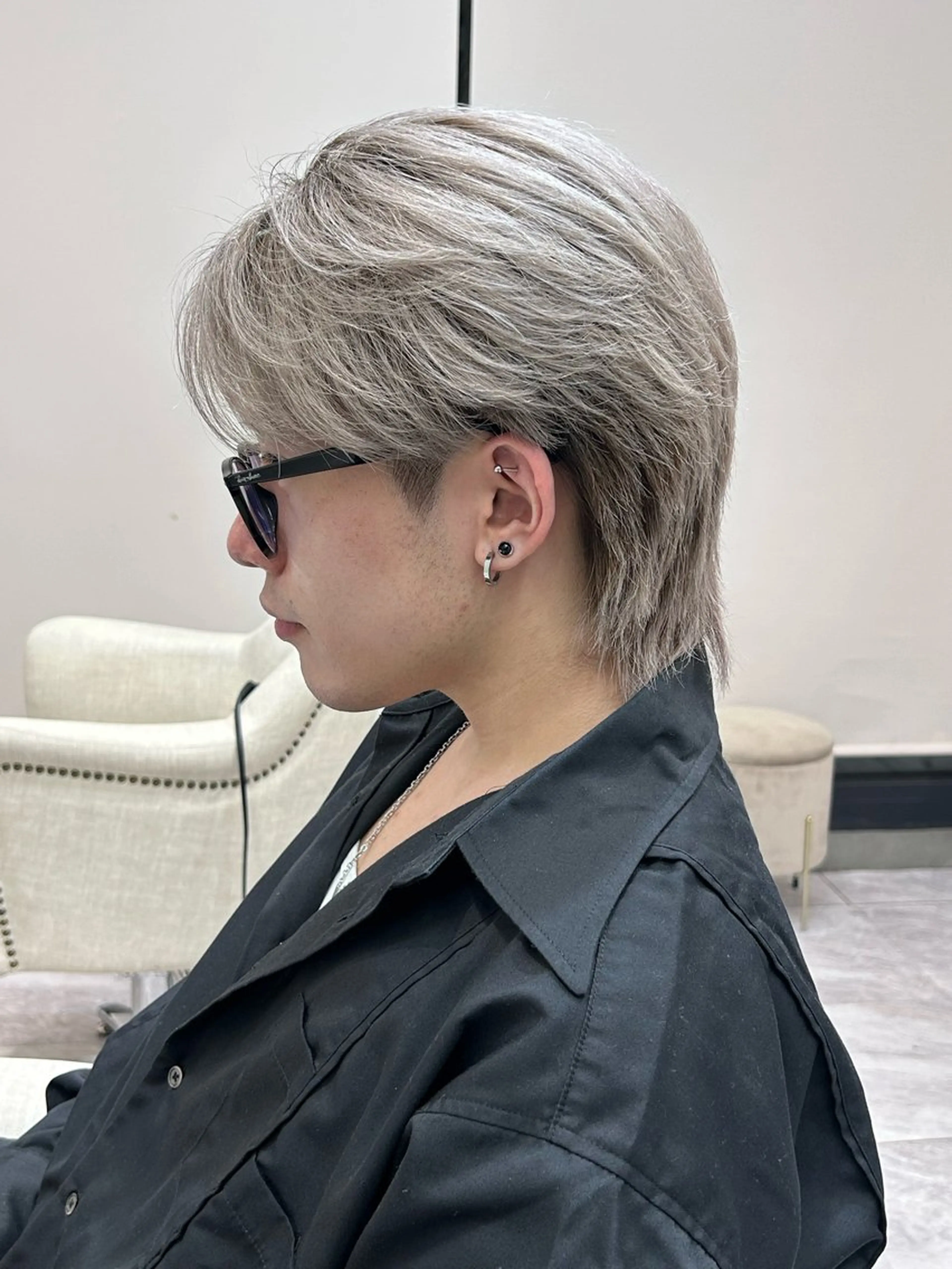 ミディアム カラー パーマ メンズ カット 岩城 滉成のヘアスタイル