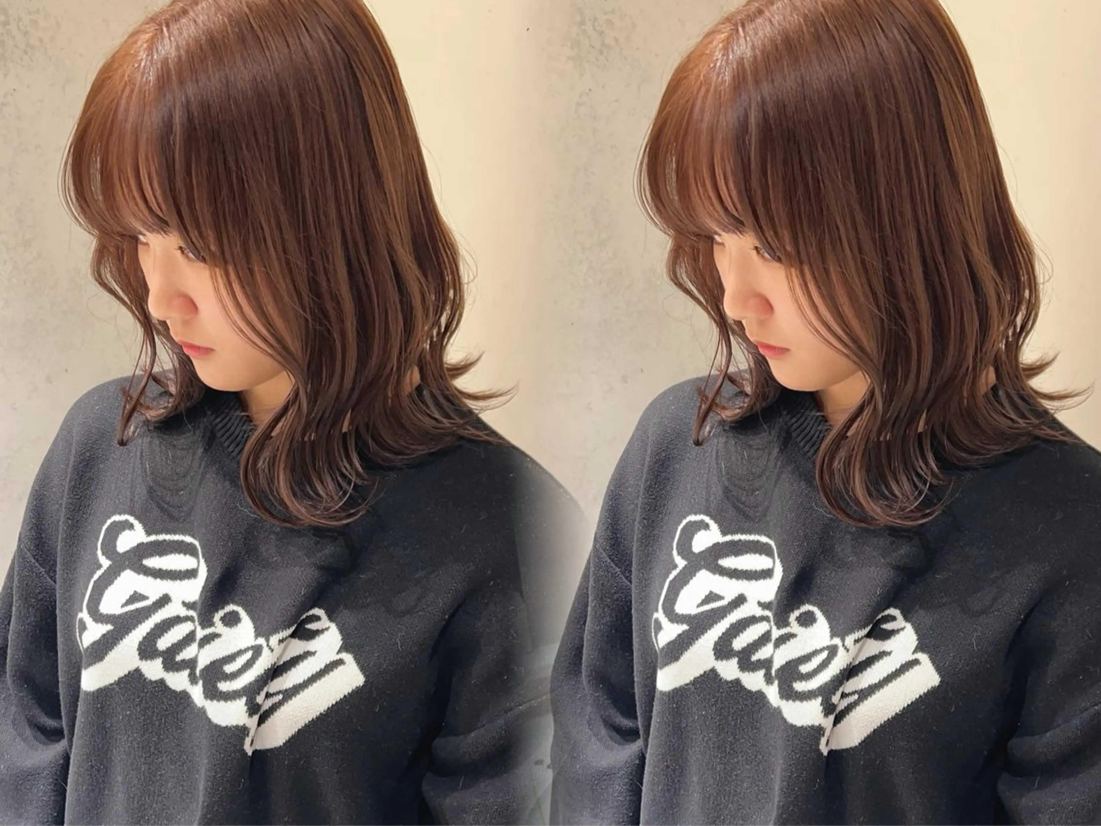 ミディアム カラー ブリーチ ブラウンカラー 透明感カラー ミルクティーブラウン ブリーチなしカラー ayaka🫧 梅田ダブルカラーのヘアスタイル