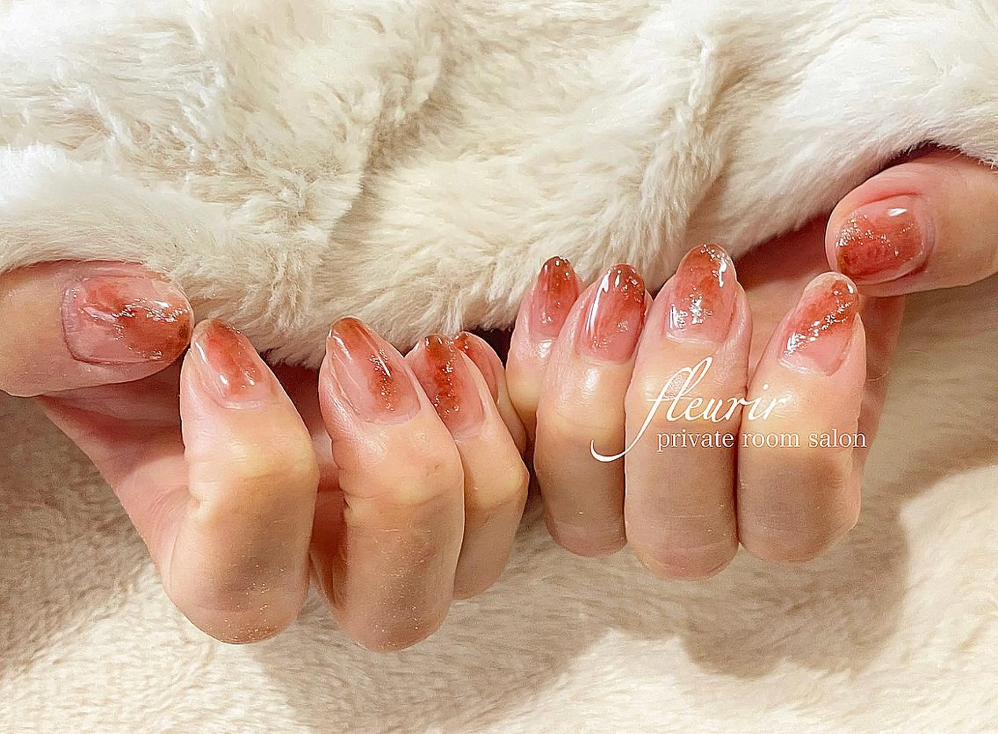 ネイル ブラウン ラメ(グリッター) ニュアンスネイル シルバー フルリール 【プライベートサロンのネイルデザイン