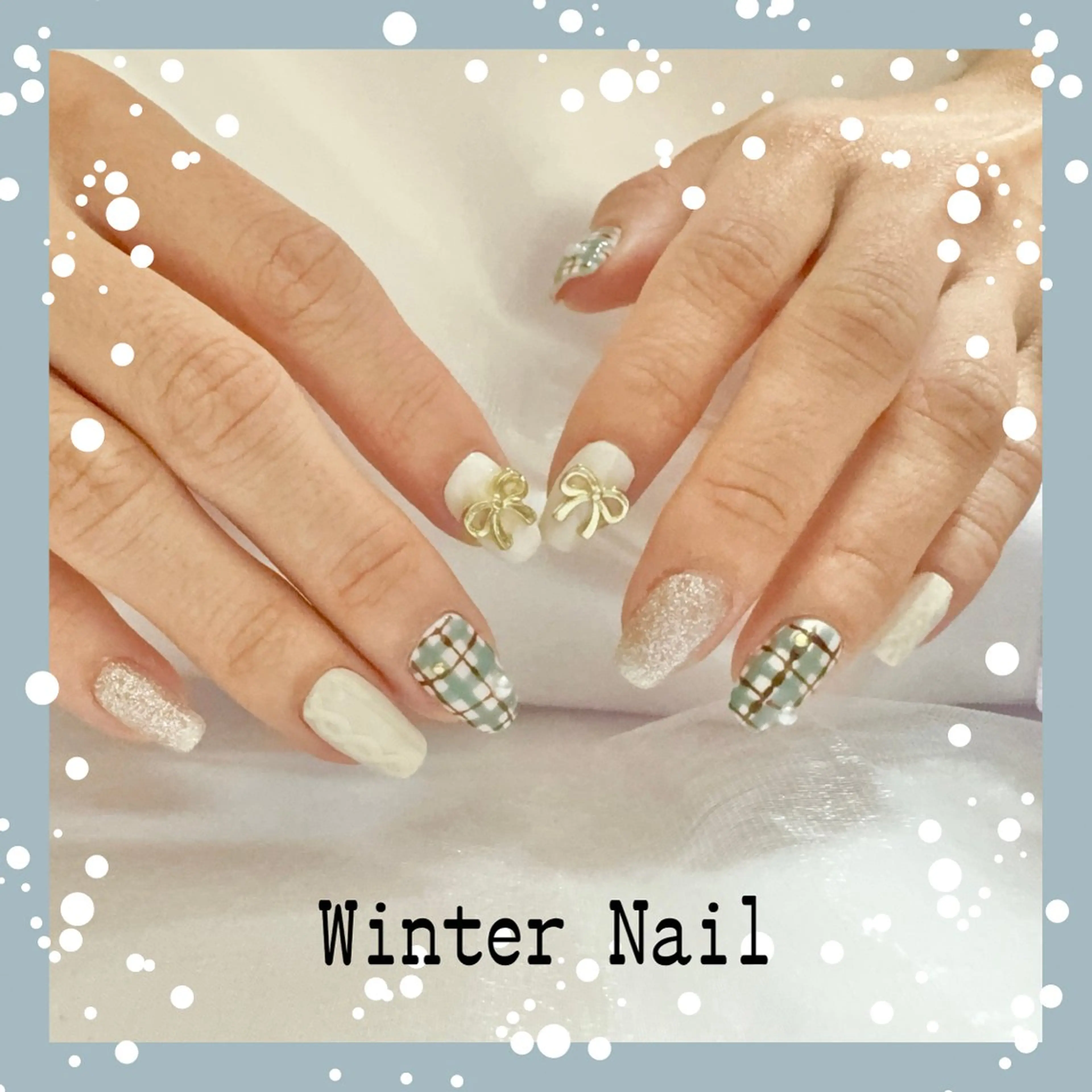 ネイル ジェルネイル 持ち込み リボン 冬ネイル 【早朝・深夜🉑】 Charlmeのネイルデザイン