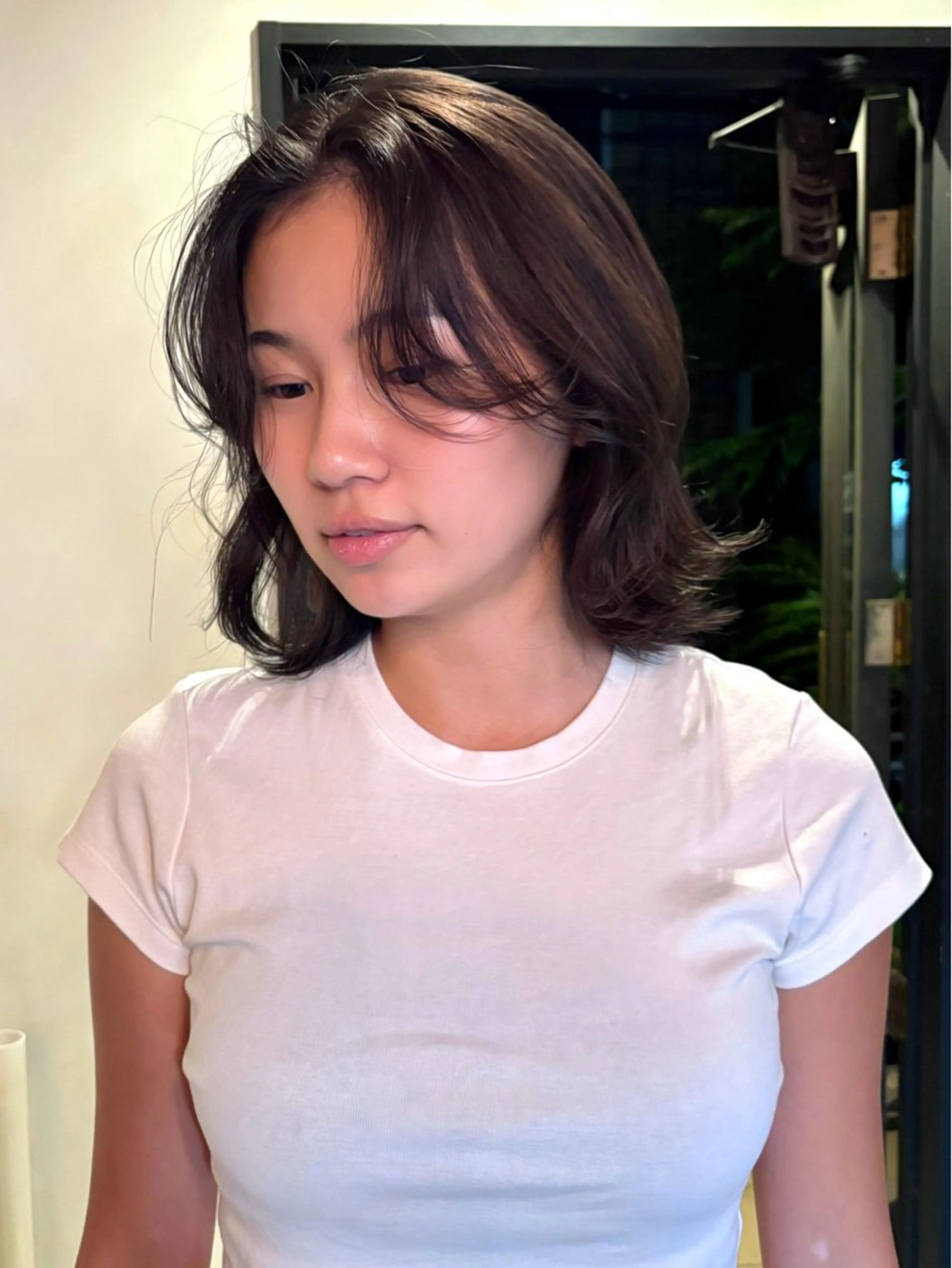 ミディアム カラー パーマ カット ヘアカラー レイヤー/透明感/ ブリーチなし/わかなのヘアスタイル