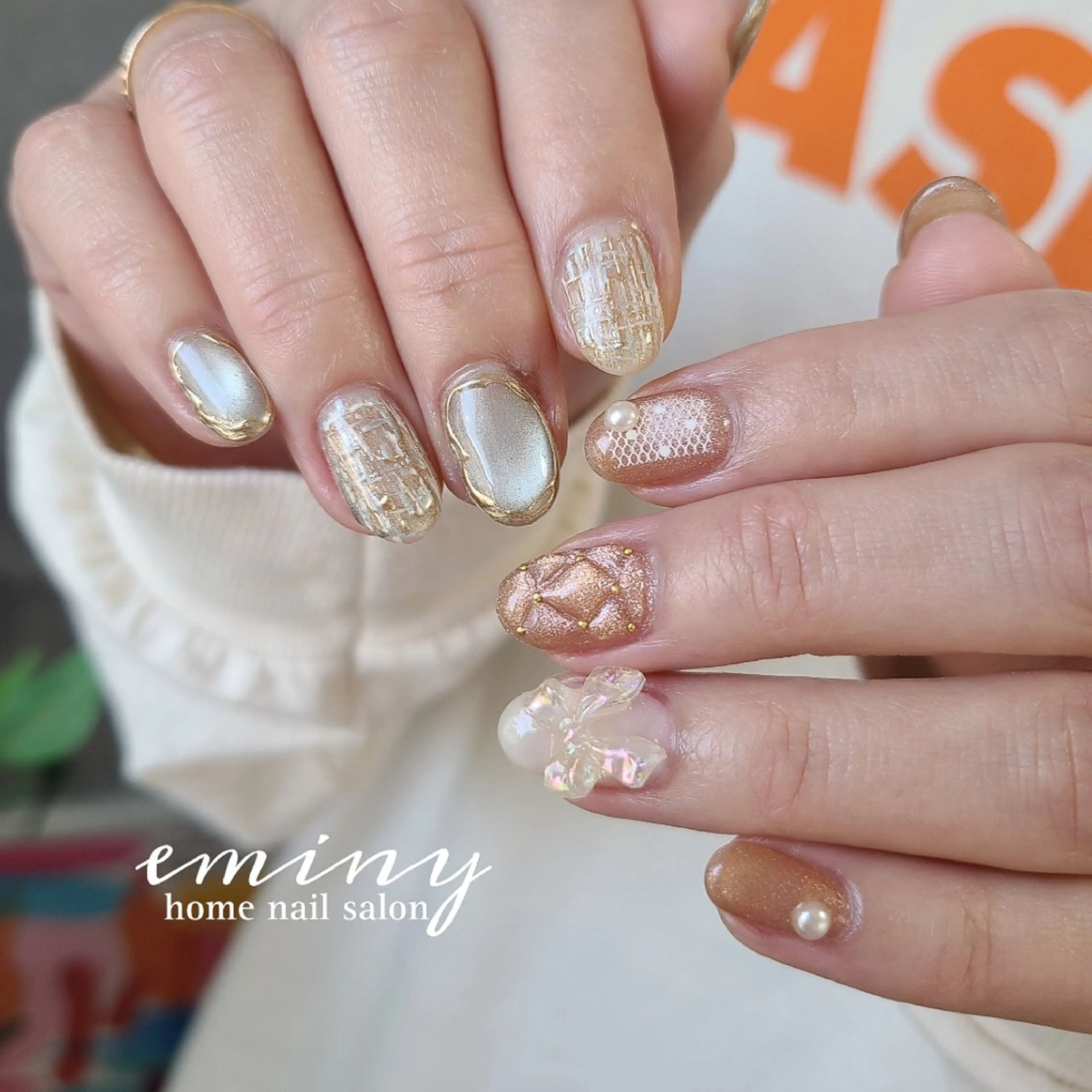 ネイル キラキラネイル レース マグネットネイル ぷっくりネイル ツイードネイル ハンドネイル nail salon  eminyのネイルデザイン