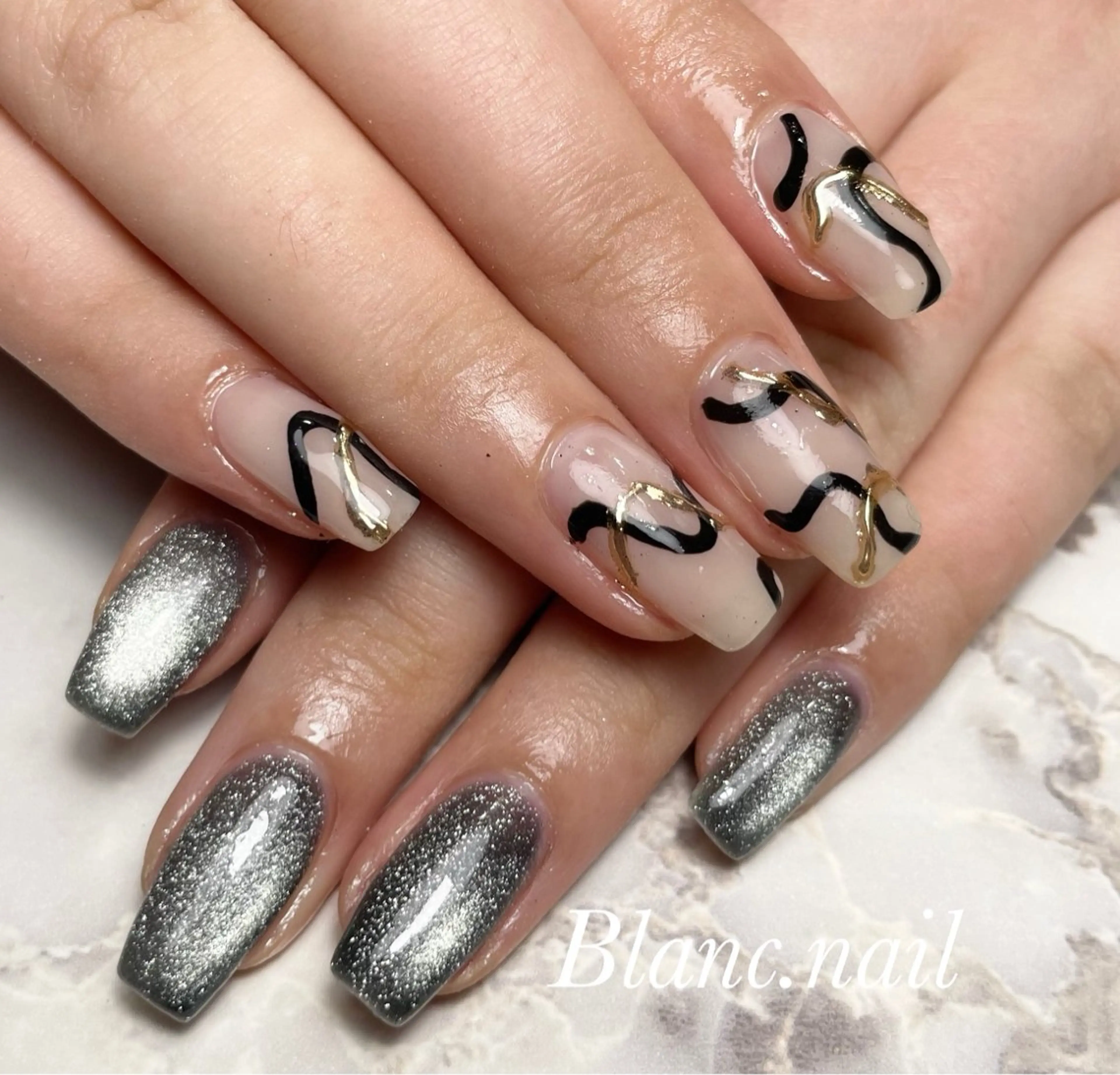 ネイル フラッシュネイル ジェルネイル マグネットネイル ニュアンスネイル パラジェル ハンドネイル BLANC.nail yuuのネイルデザイン