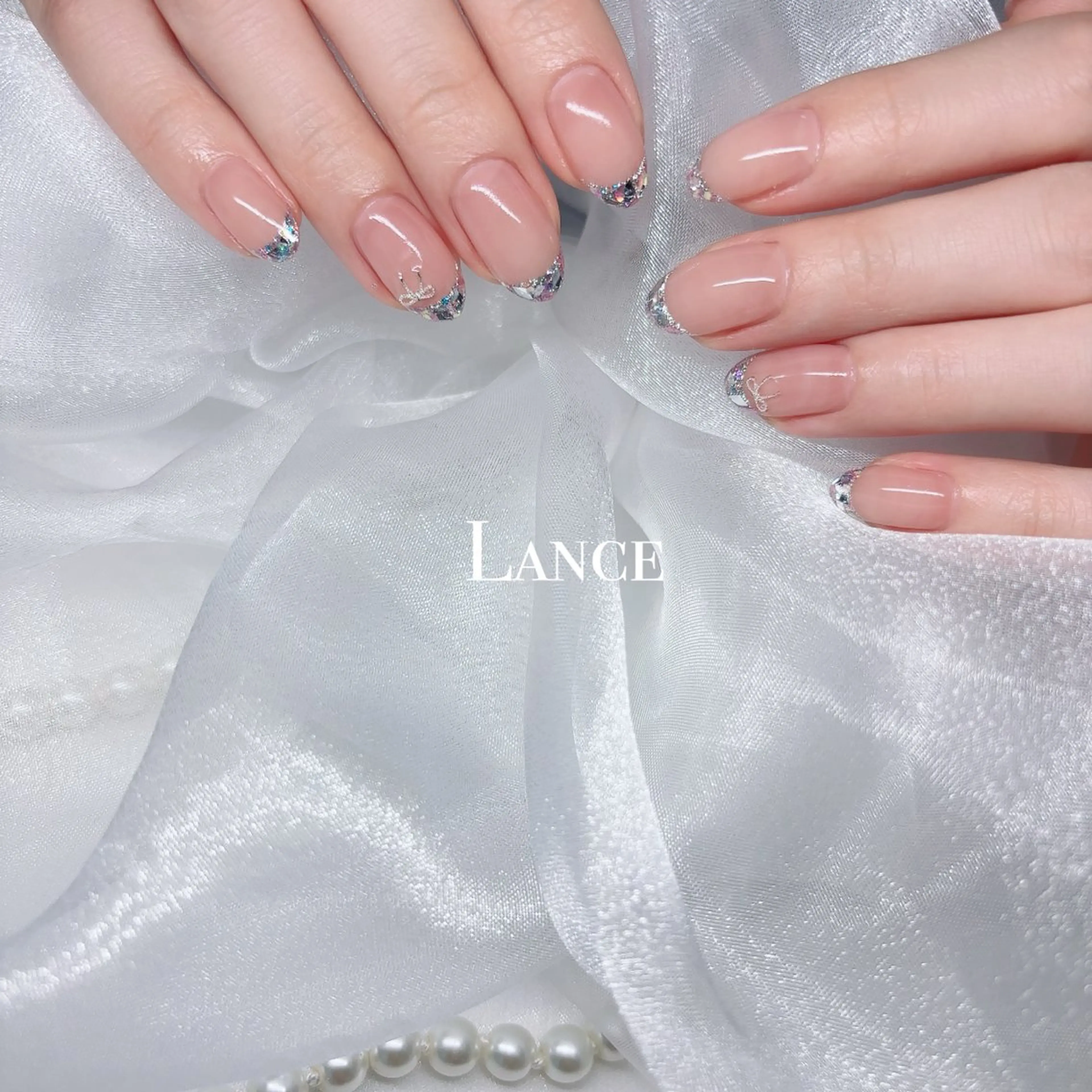 ネイル フレンチネイル キラキラネイル 韓国ネイル 春ネイル ワンホンネイル Lance nailのネイルデザイン
