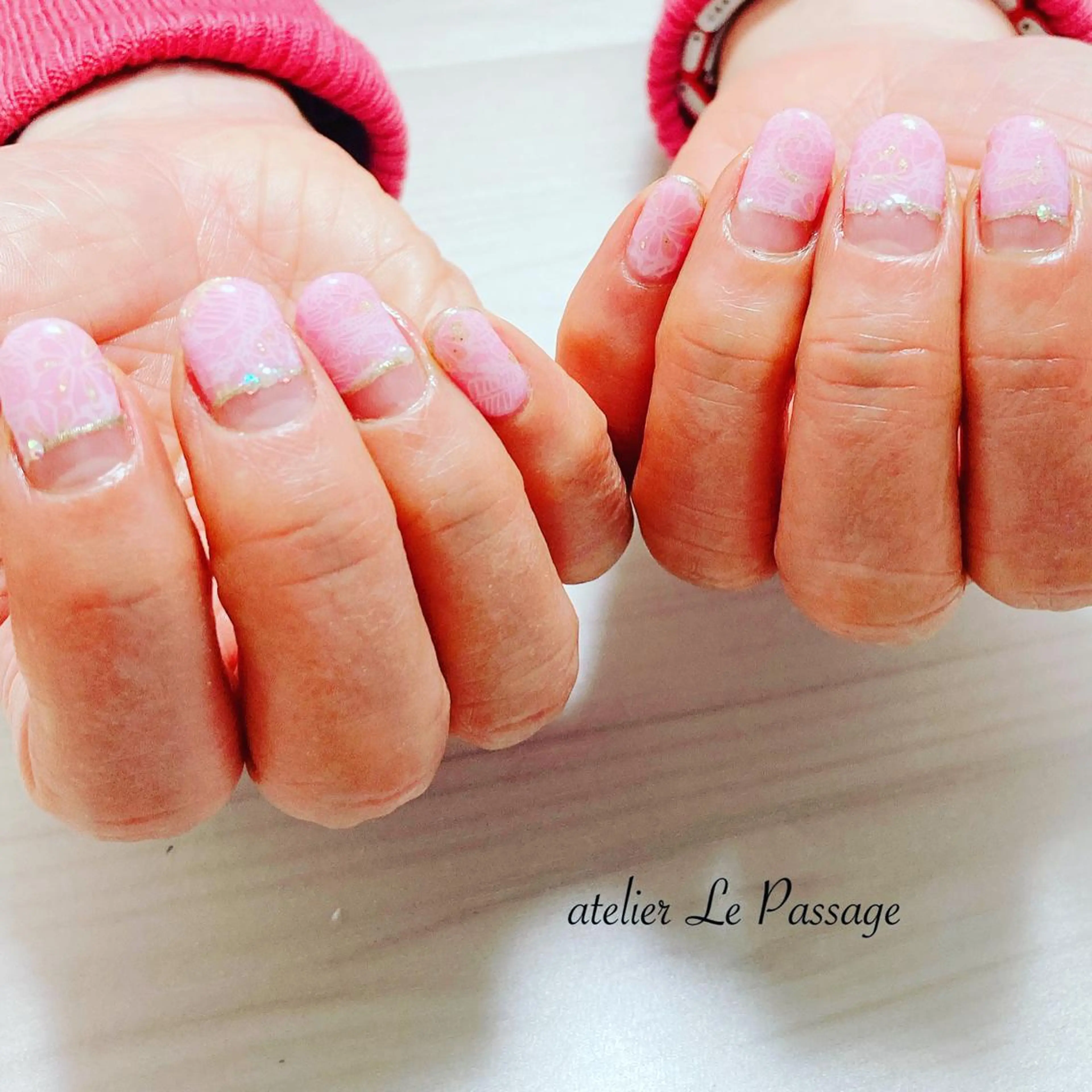 ネイル フレンチネイル ジェルネイル レース ラメ(グリッター) ニュアンスネイル h nakatsukaのネイルデザイン