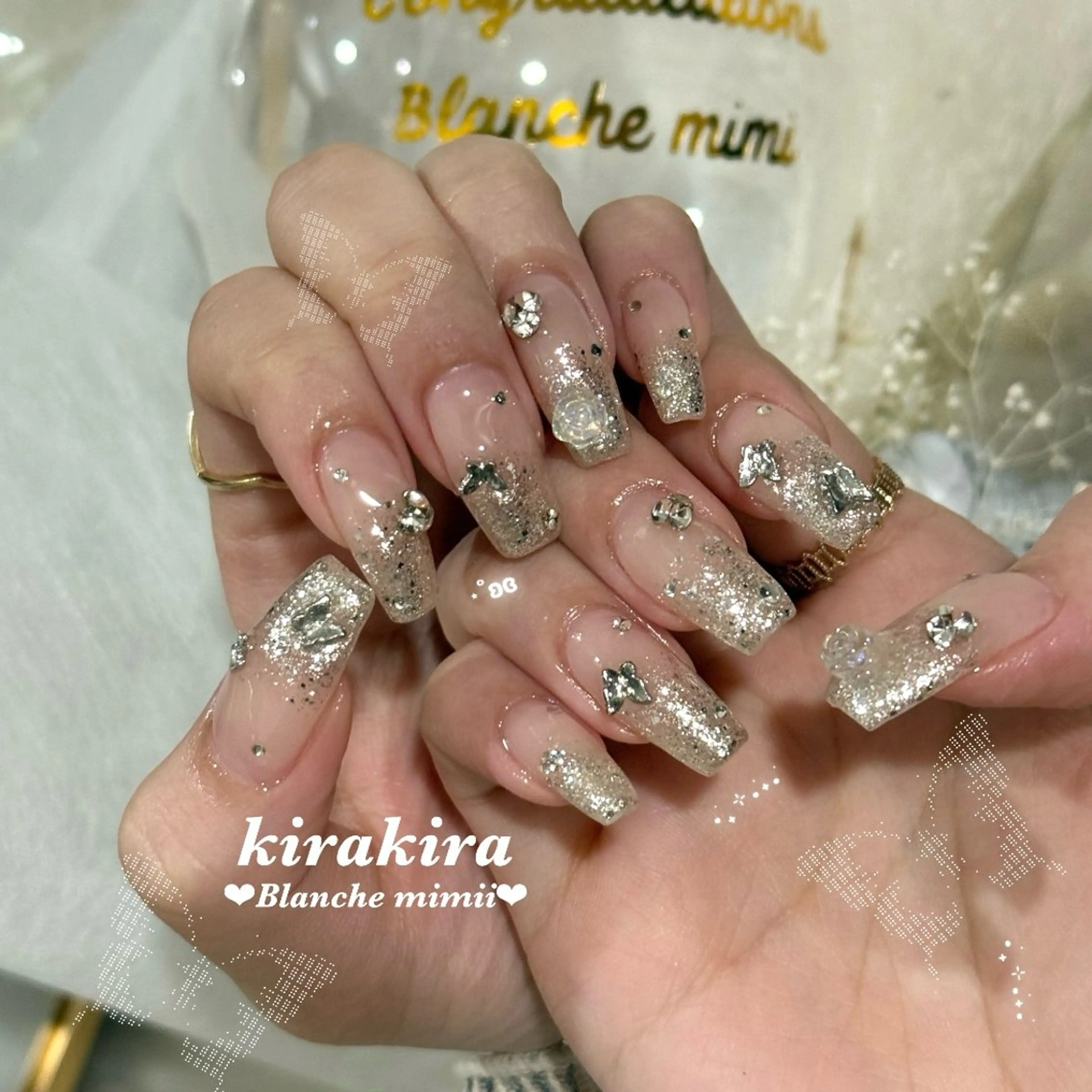 ネイル フットネイル ガーリー グラデーション 氷ネイル・うるうるネイル キラキラネイル ハンドネイル Blanche Ayaのネイルデザイン