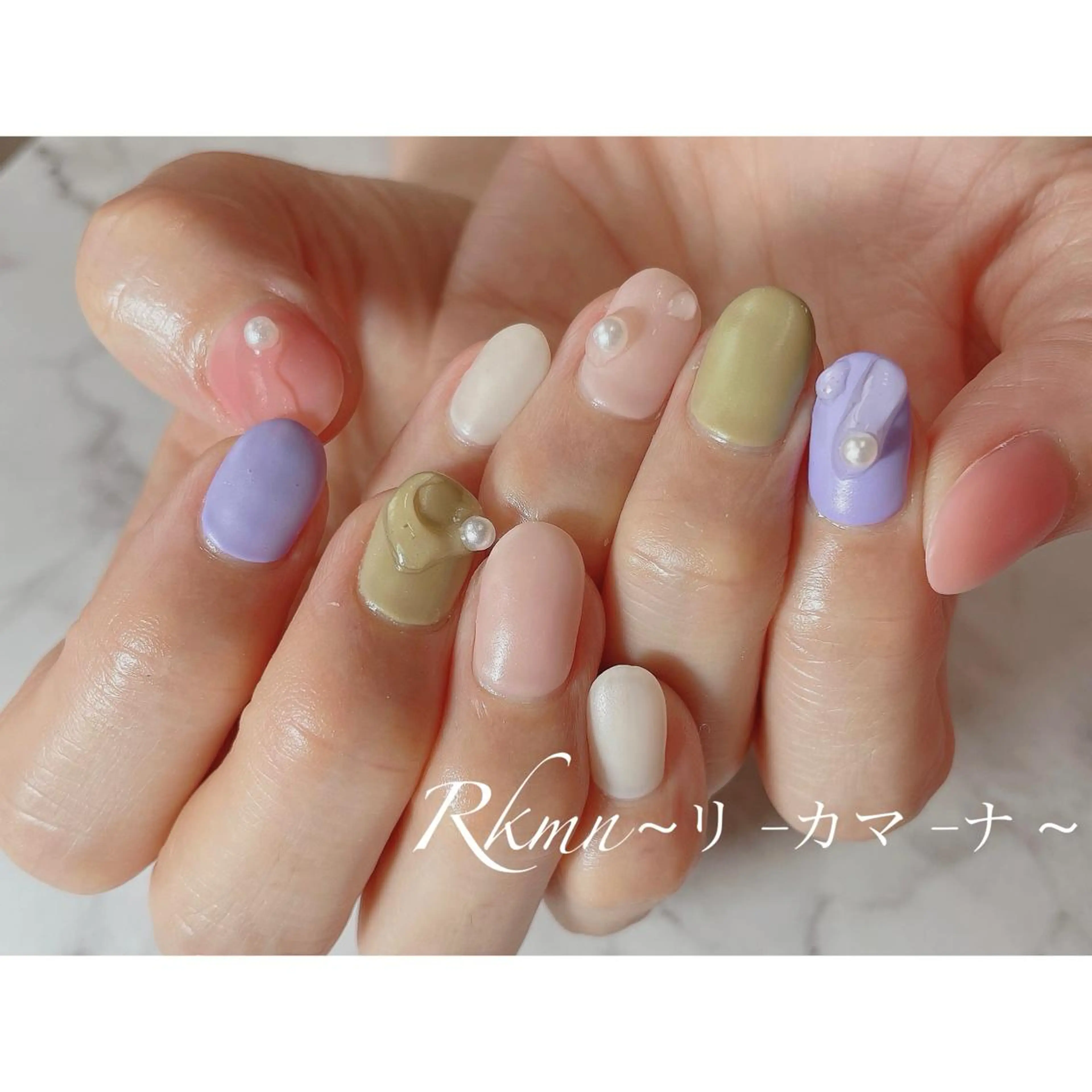 ネイル アートネイル ニュアンスネイル 春ネイル ハンドネイル フットネイル ハンドケア Rkmn ~リ-カマ-ナ~のネイルデザイン