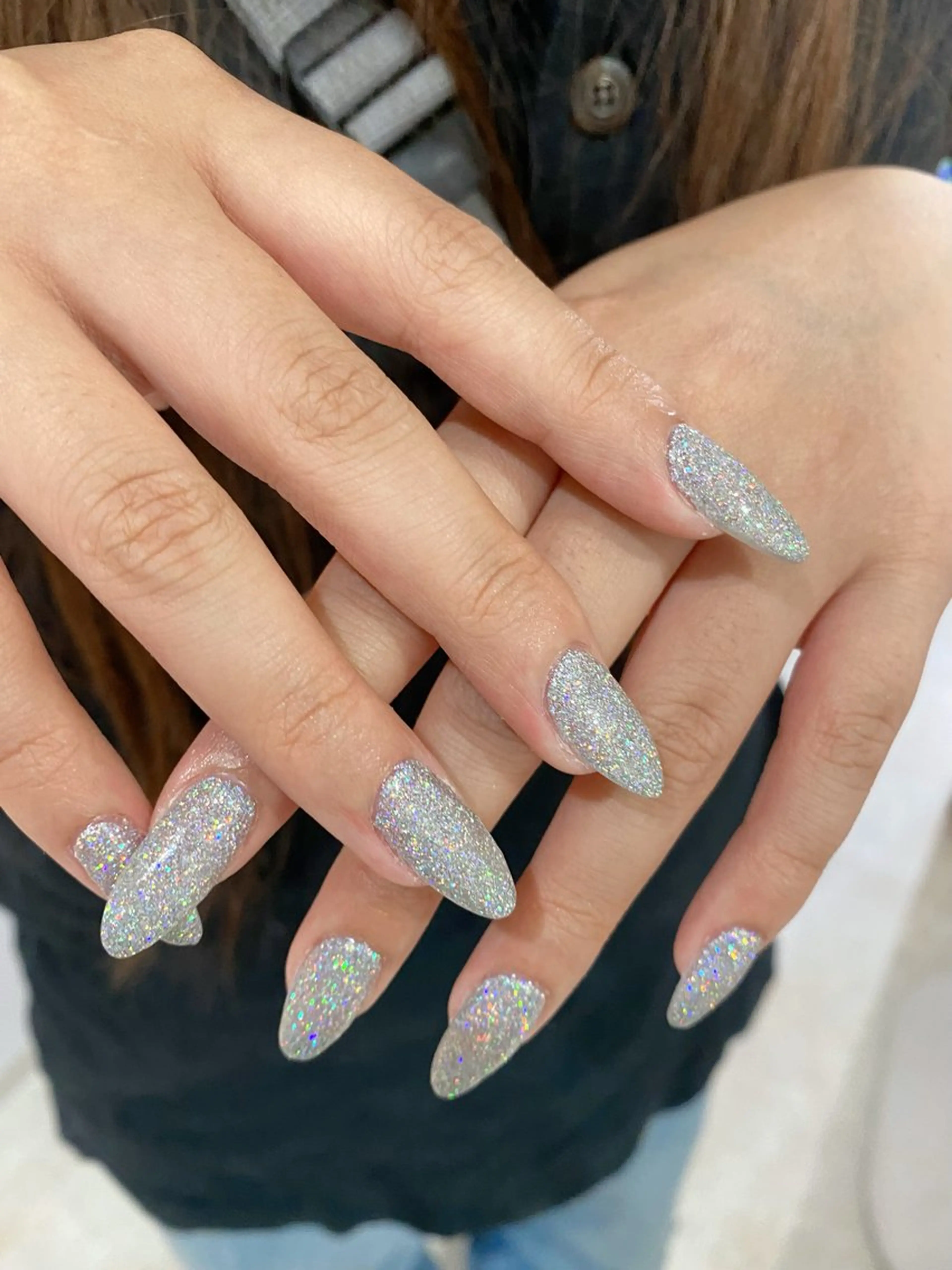 ネイル ラメ(グリッター) ロングネイル ワンカラーネイル ワンホンネイル ハンドネイル Bianca 今池店 Nishikawaのマツエク・マツパデザイン