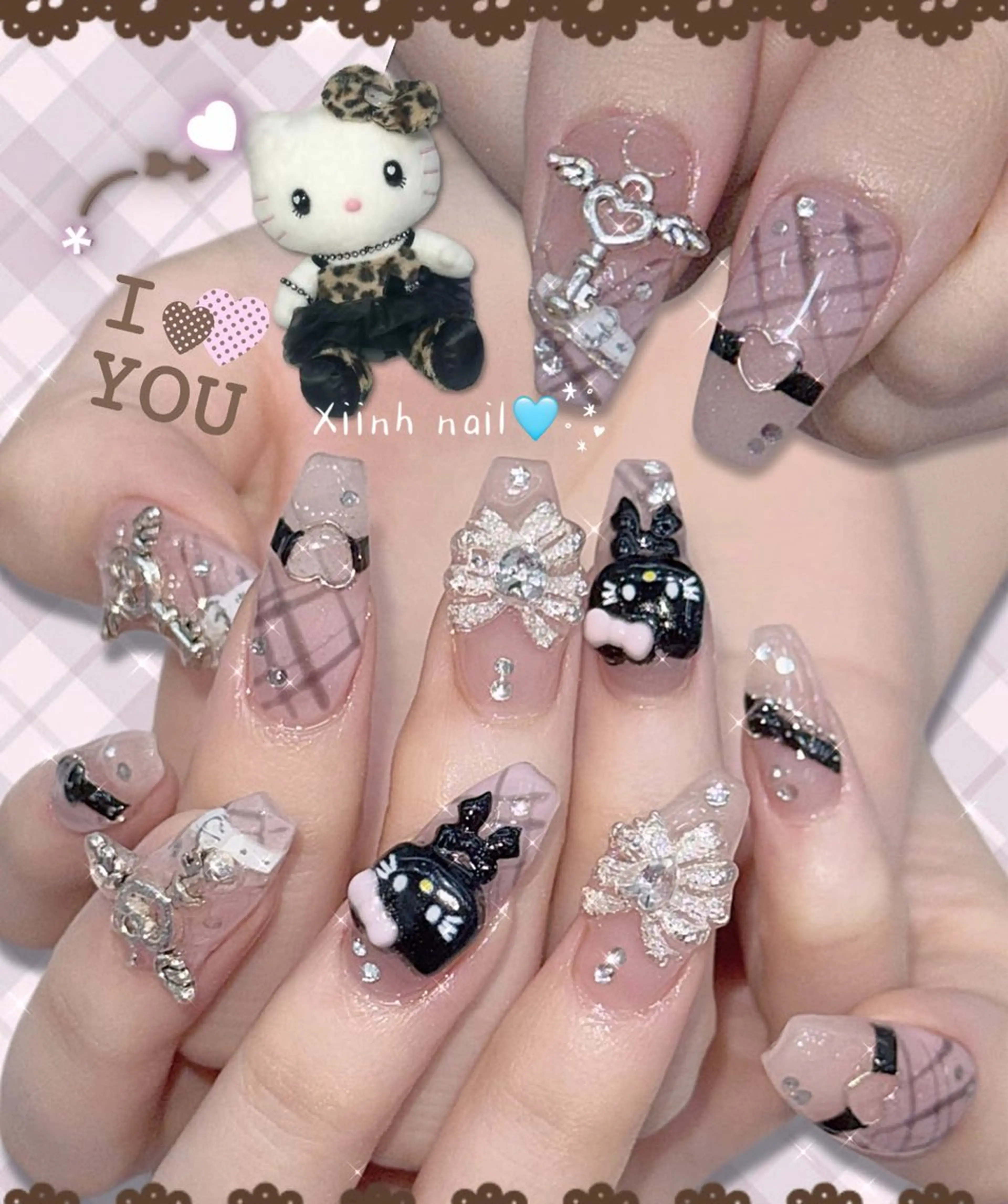 ネイル ブラウン チークネイル 桜ネイル 長さ出し フットネイル ハンドネイル XIINH NAIL SALONのネイルデザイン