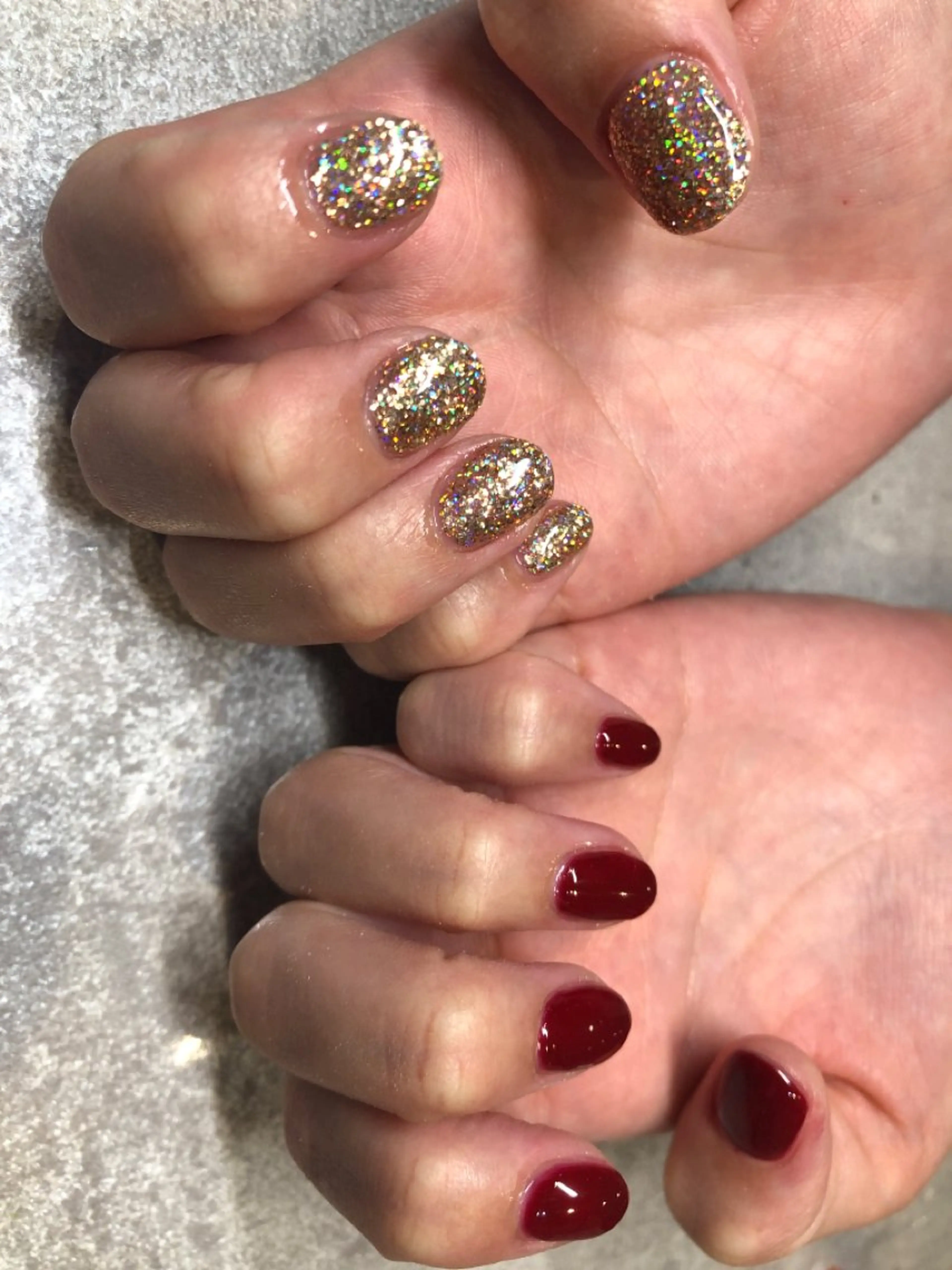 ネイル ゴールド ラメ(グリッター) 赤色 MANAMI W【今福鶴見店】のネイルデザイン