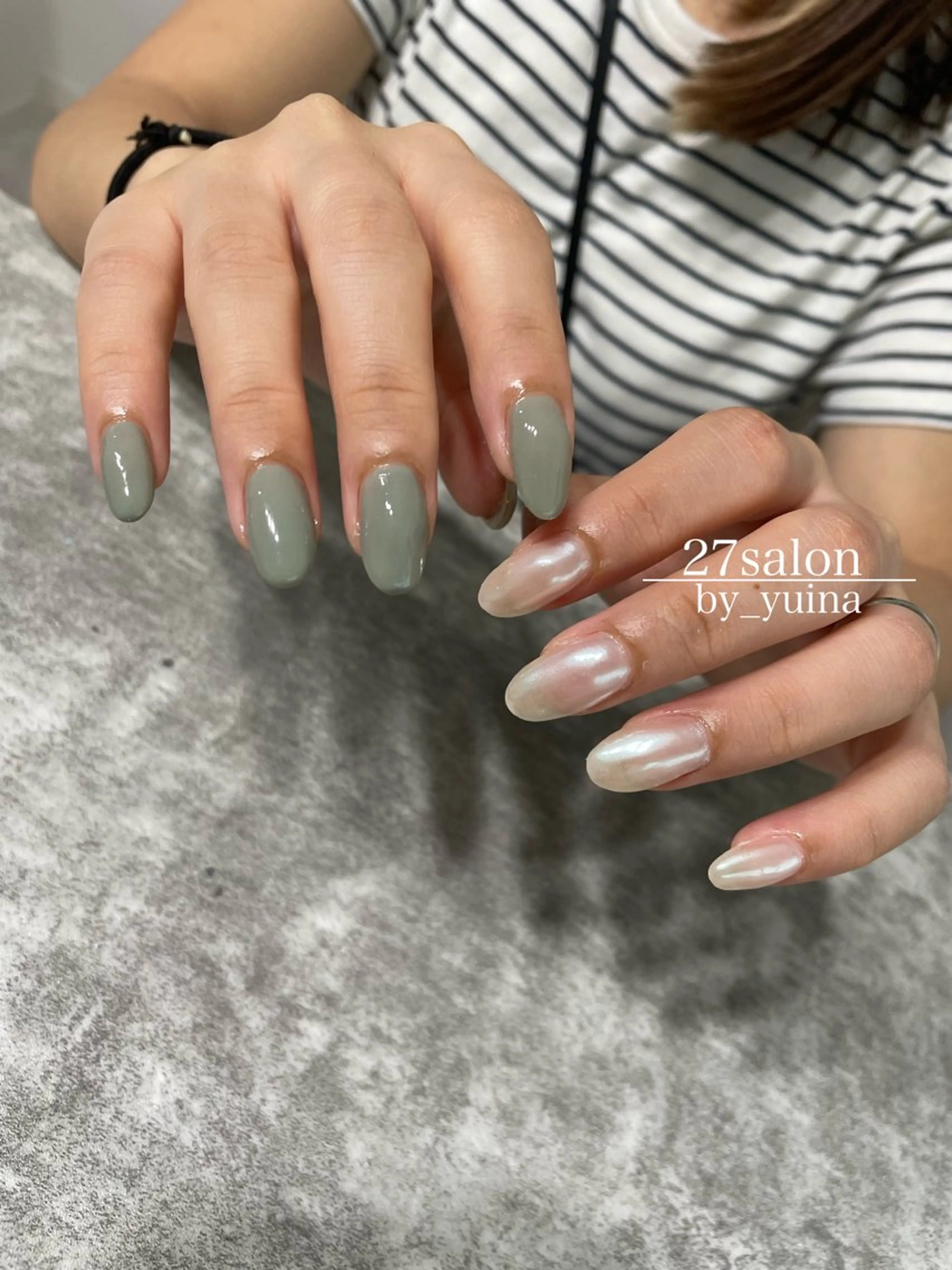 ネイル オーロラネイル ホワイト ハンドネイル 27salon yuinaのネイルデザイン