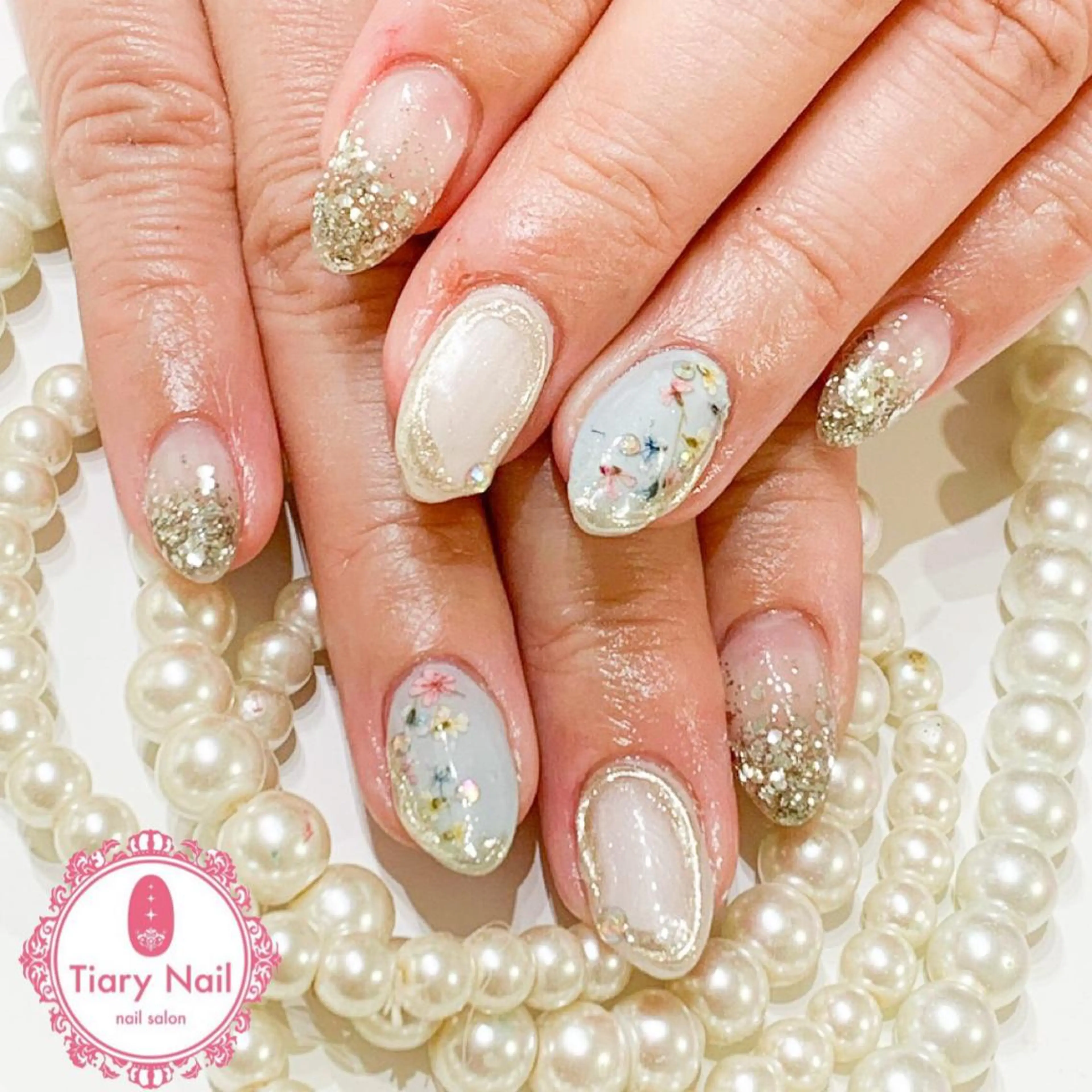 ネイル 桜ネイル クリアネイル フットネイル ジェルネイル キラキラネイル ハンドネイル 💗🪽Tiary Nail🪽💗のネイルデザイン