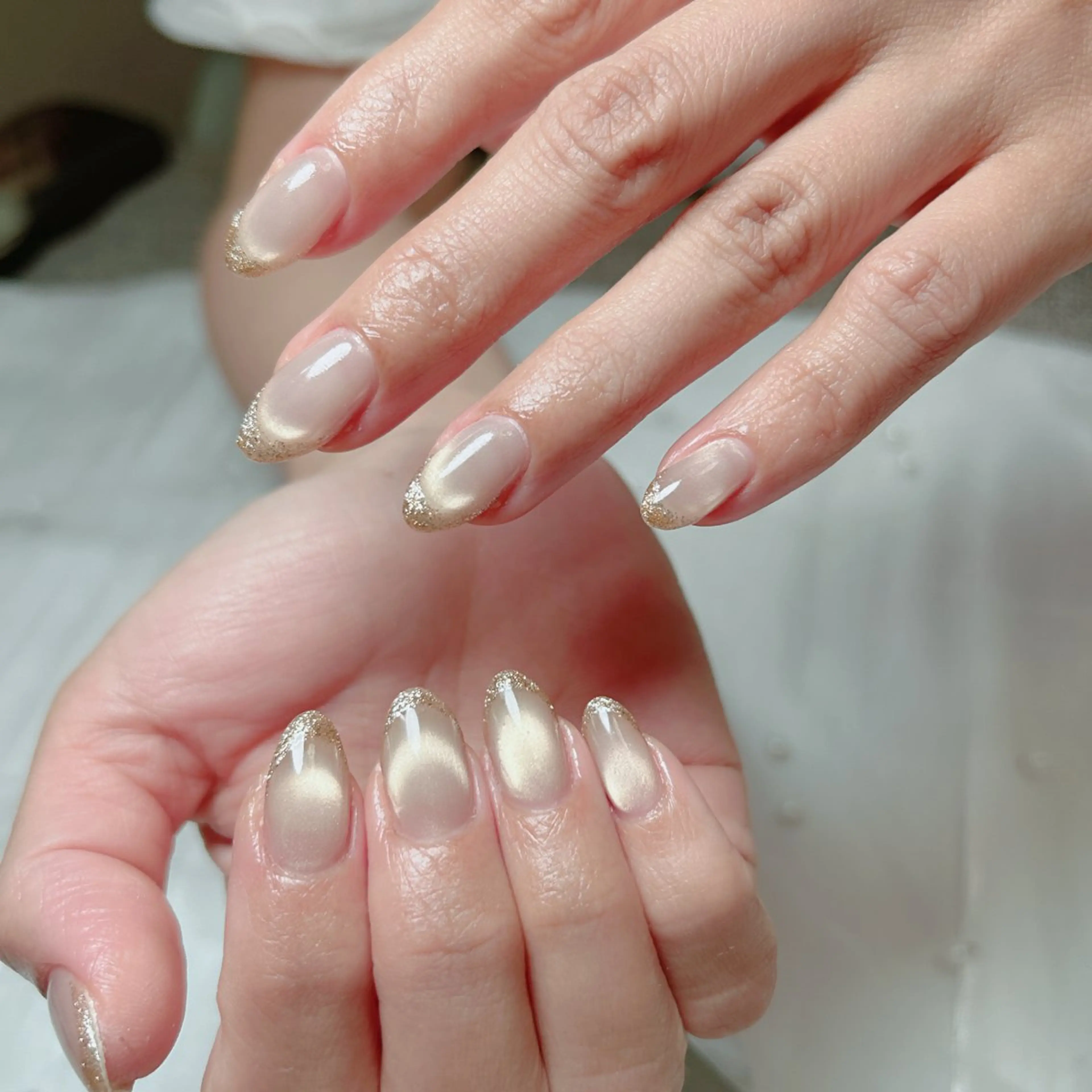 ネイル フレンチネイル ラメ(グリッター) マグネットネイル マグネットフレンチ オフィスネイル ハンドネイル Cute Tips nailのネイルデザイン