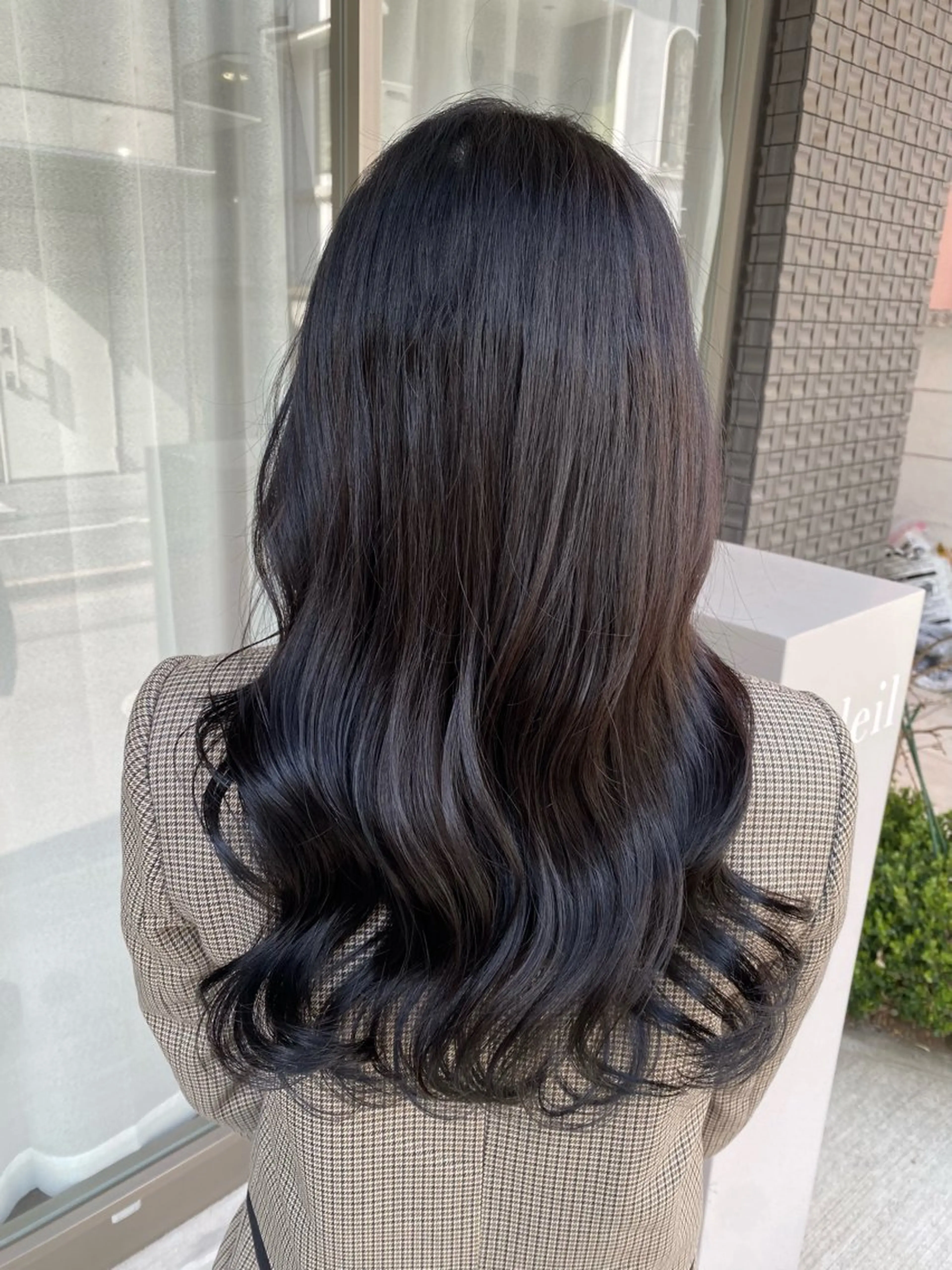 ロング カラー 黒髪 ブルーカラー ブルーブラック カット ヘアカラー トリートメント グレージュ/レイヤー /韓国ヘア/RISAのヘアスタイル