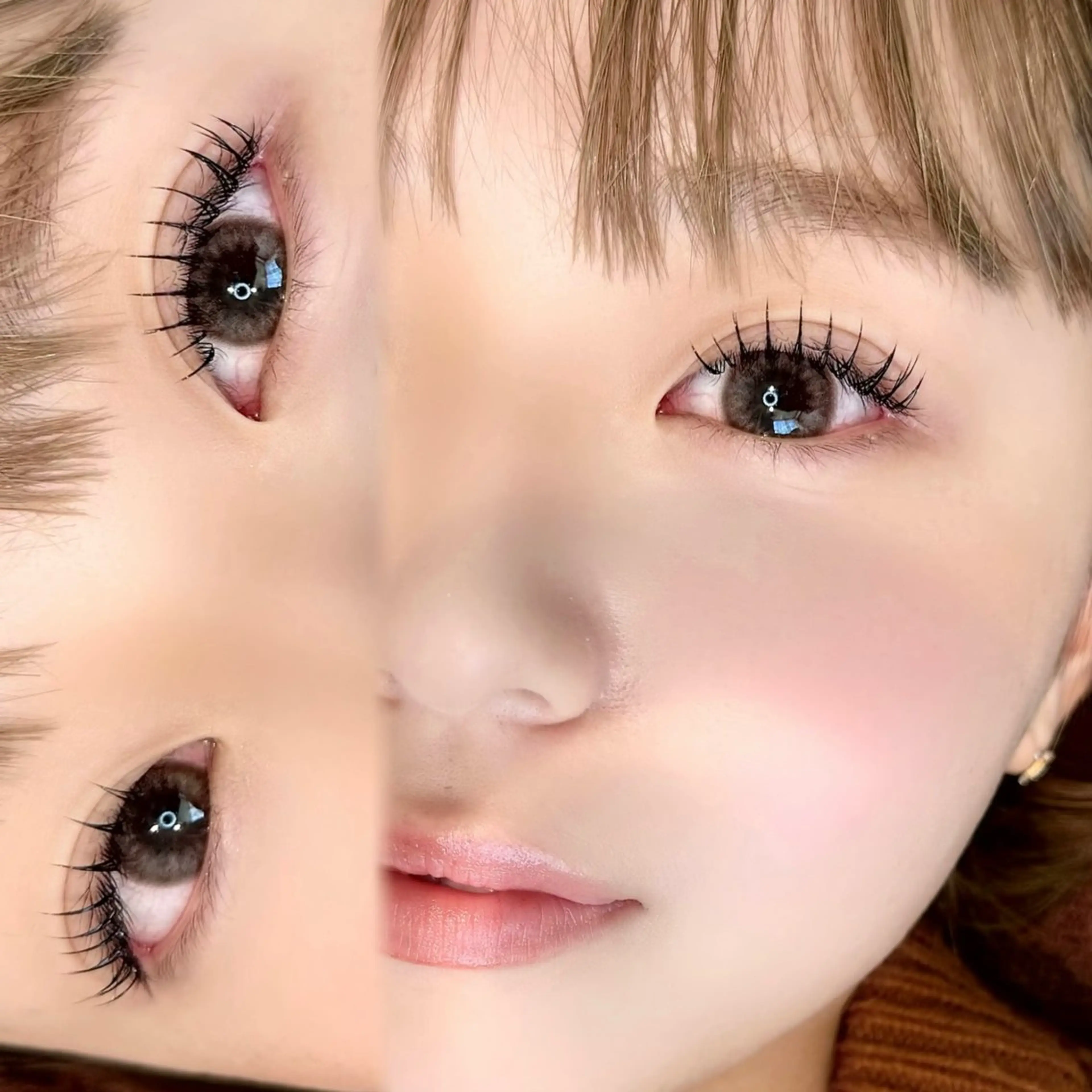 マツエク・マツパ 岩戸優奈 束感まつげ ピンク/ベージュのヘアスタイル