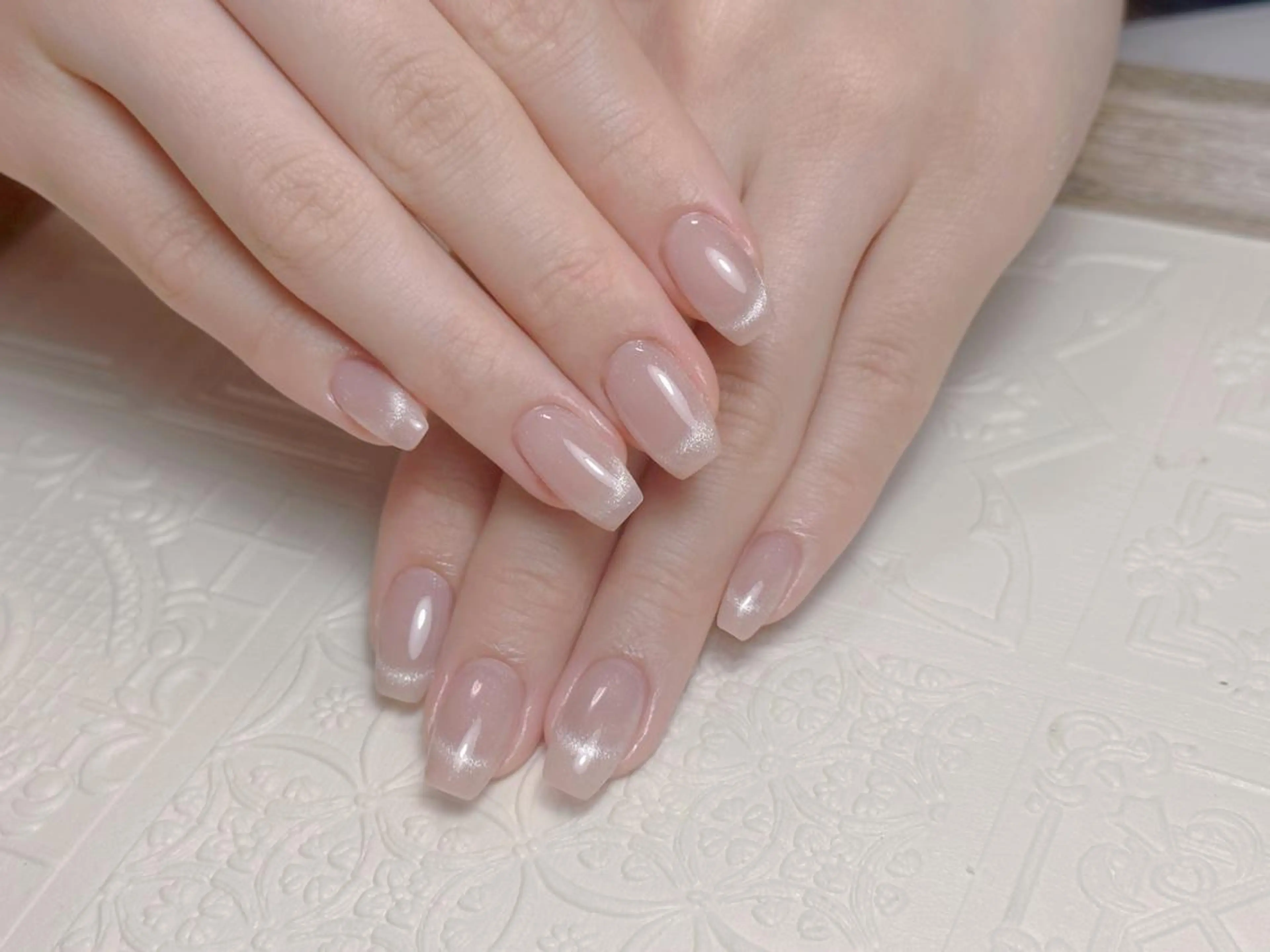 ネイル 長さ出し フットネイル フレンチネイル ジェルネイル ガラスフレンチ MSSugar Nailのネイルデザイン