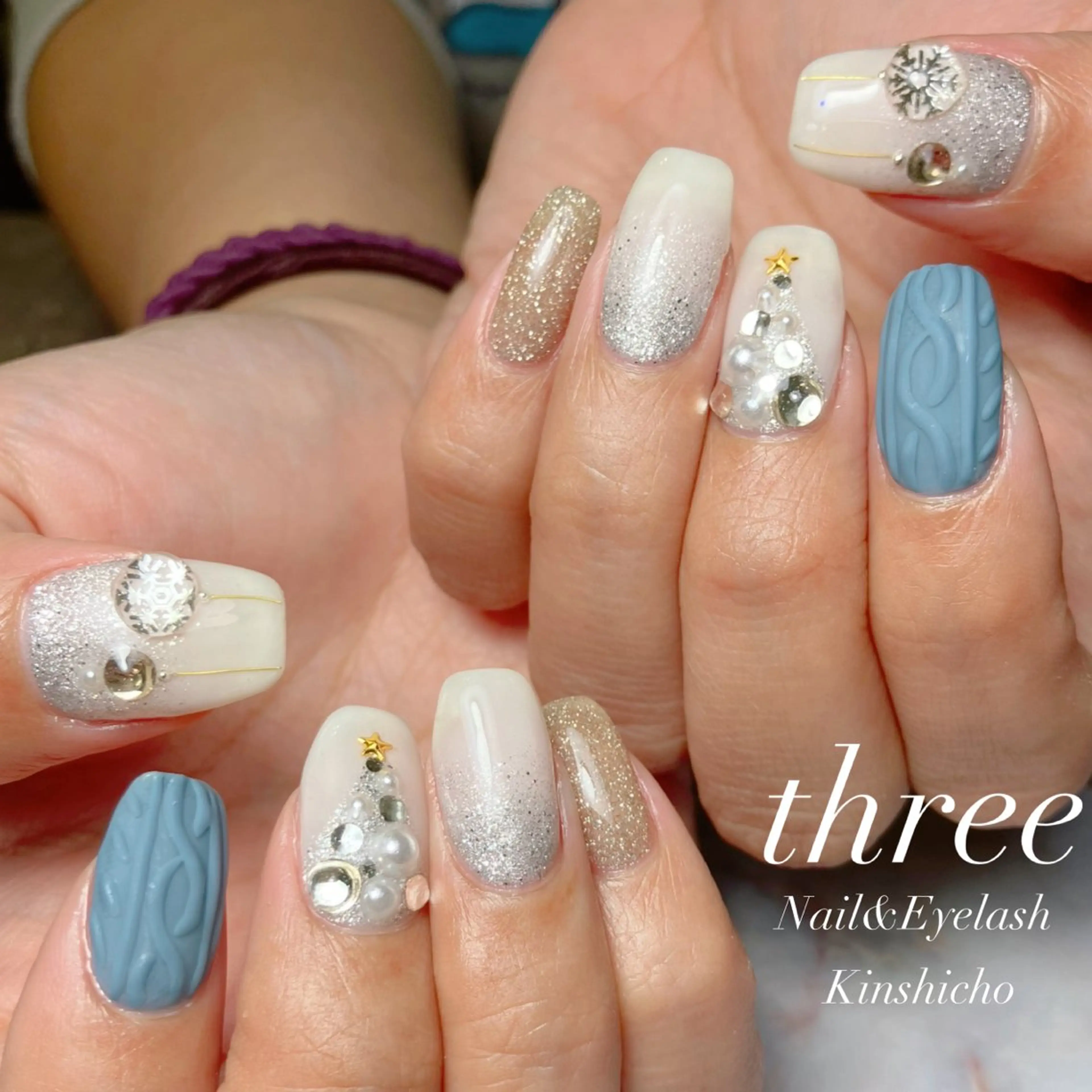 ネイル 韓国ネイル 冬ネイル クリスマス three Nail&Eyeのネイルデザイン