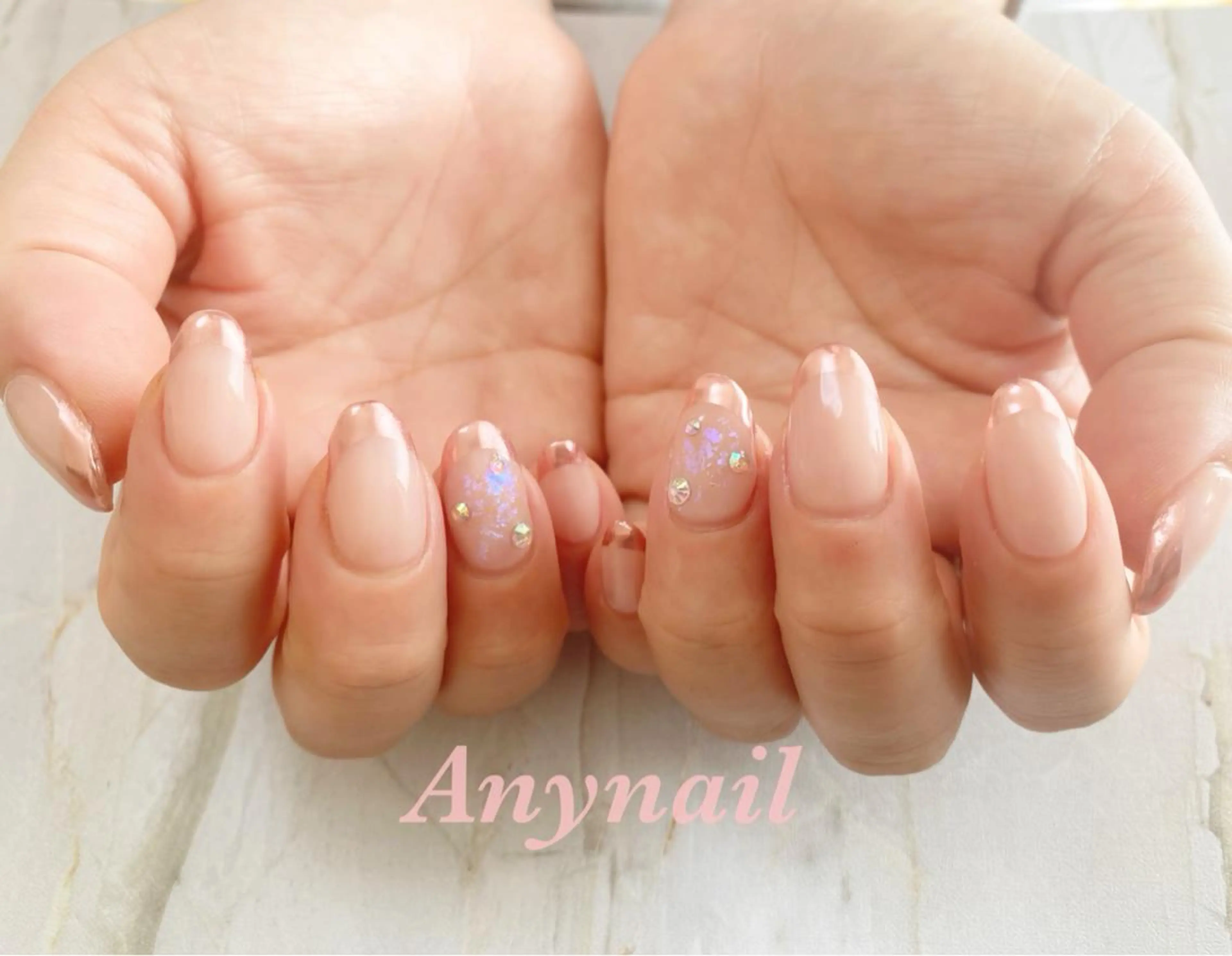 ネイル アートネイル ブルー フレンチネイル ミラーネイル ピンク ハンドネイル 岩澤 恵子のネイルデザイン