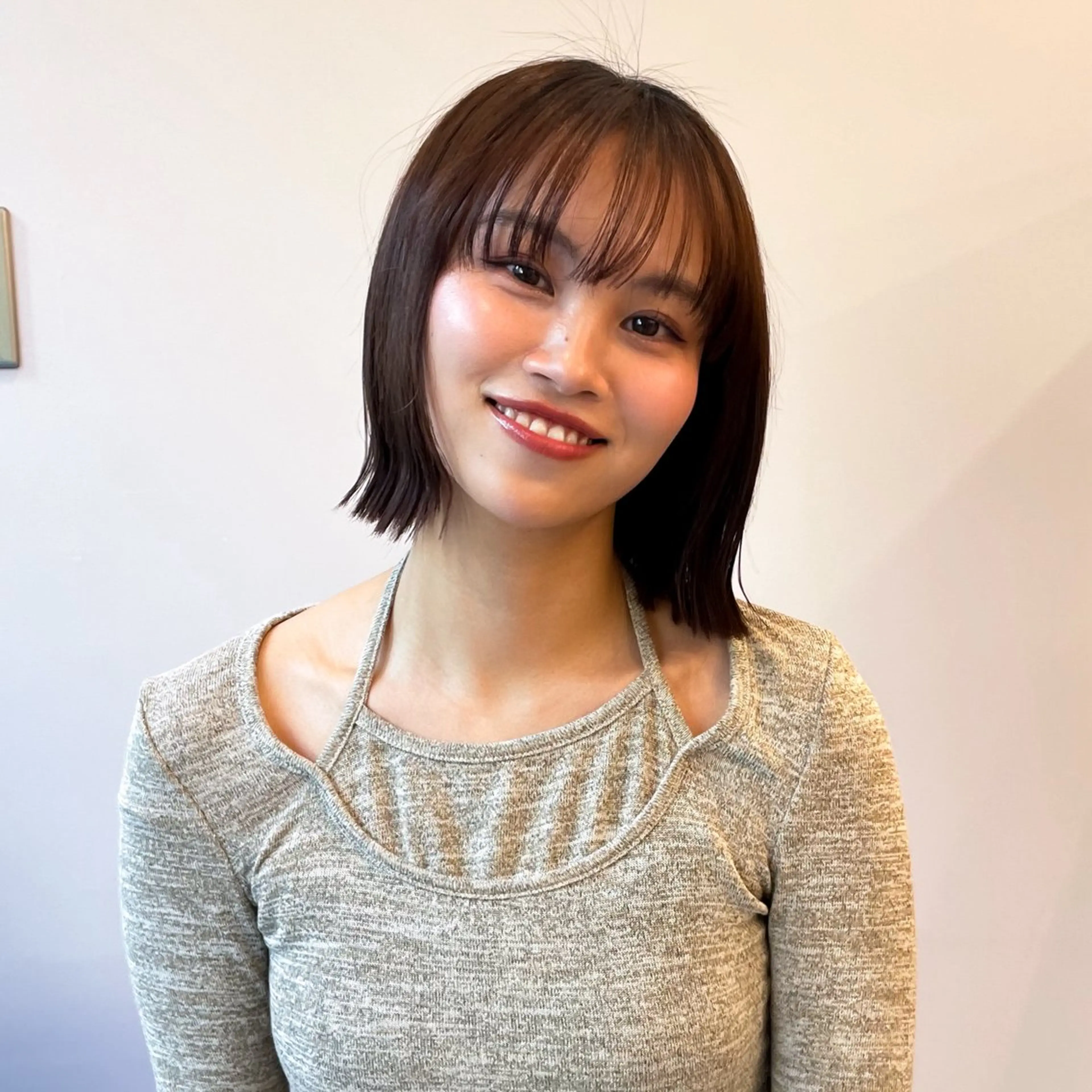 ミディアム カラー 縮毛矯正/ストンボブ Wカラー💎ヒデジのヘアスタイル