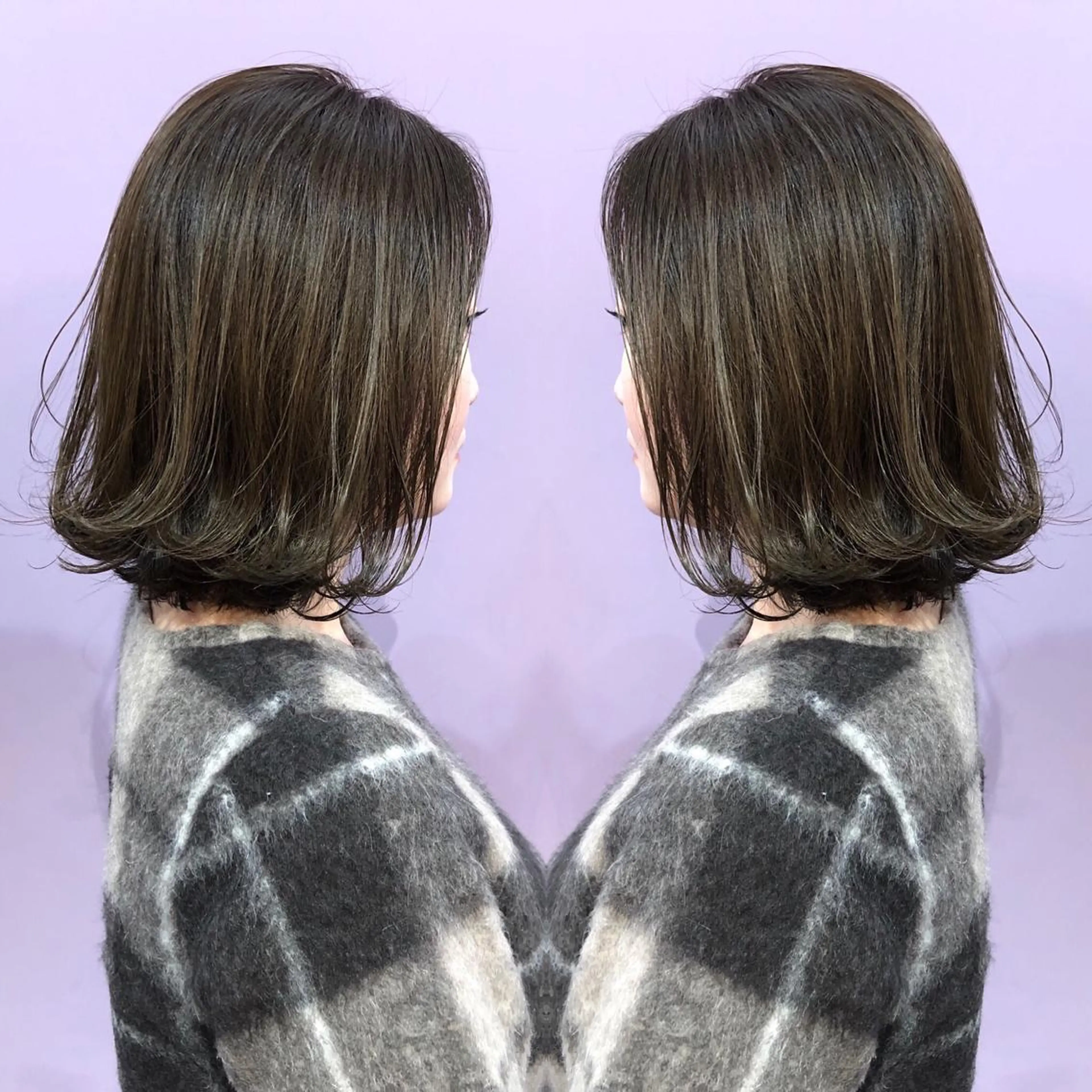 ミディアム カラー パーマ ブリーチ ブルーカラー ブリーチなしカラー バイオレットカラー 外国人風カラー 細川 亮のヘアスタイル