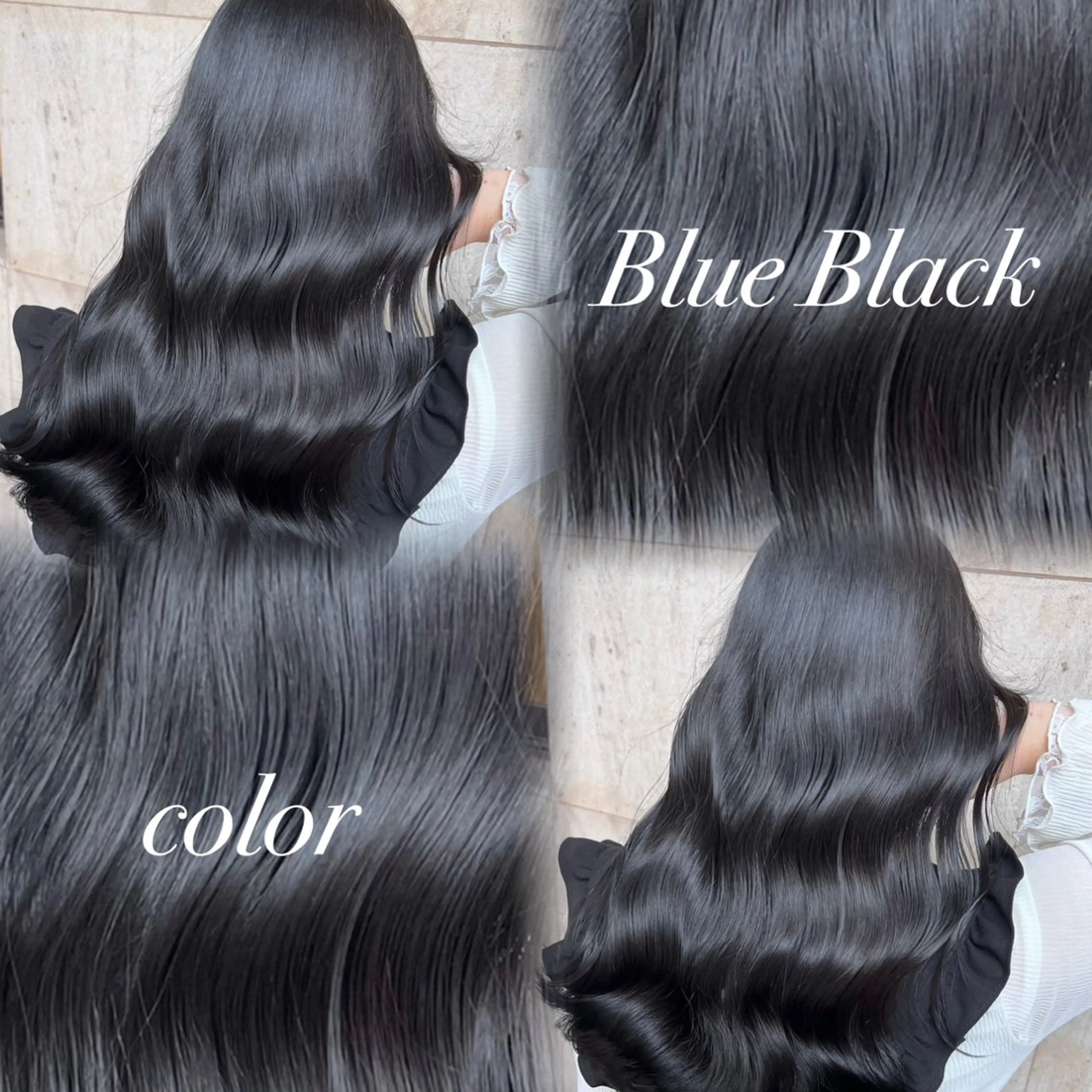カラー 黒髪 ブルーカラー ブルーブラック 韓国風艶カラー 🎀 𝑵𝒐𝒏𝒐🎀のヘアスタイル