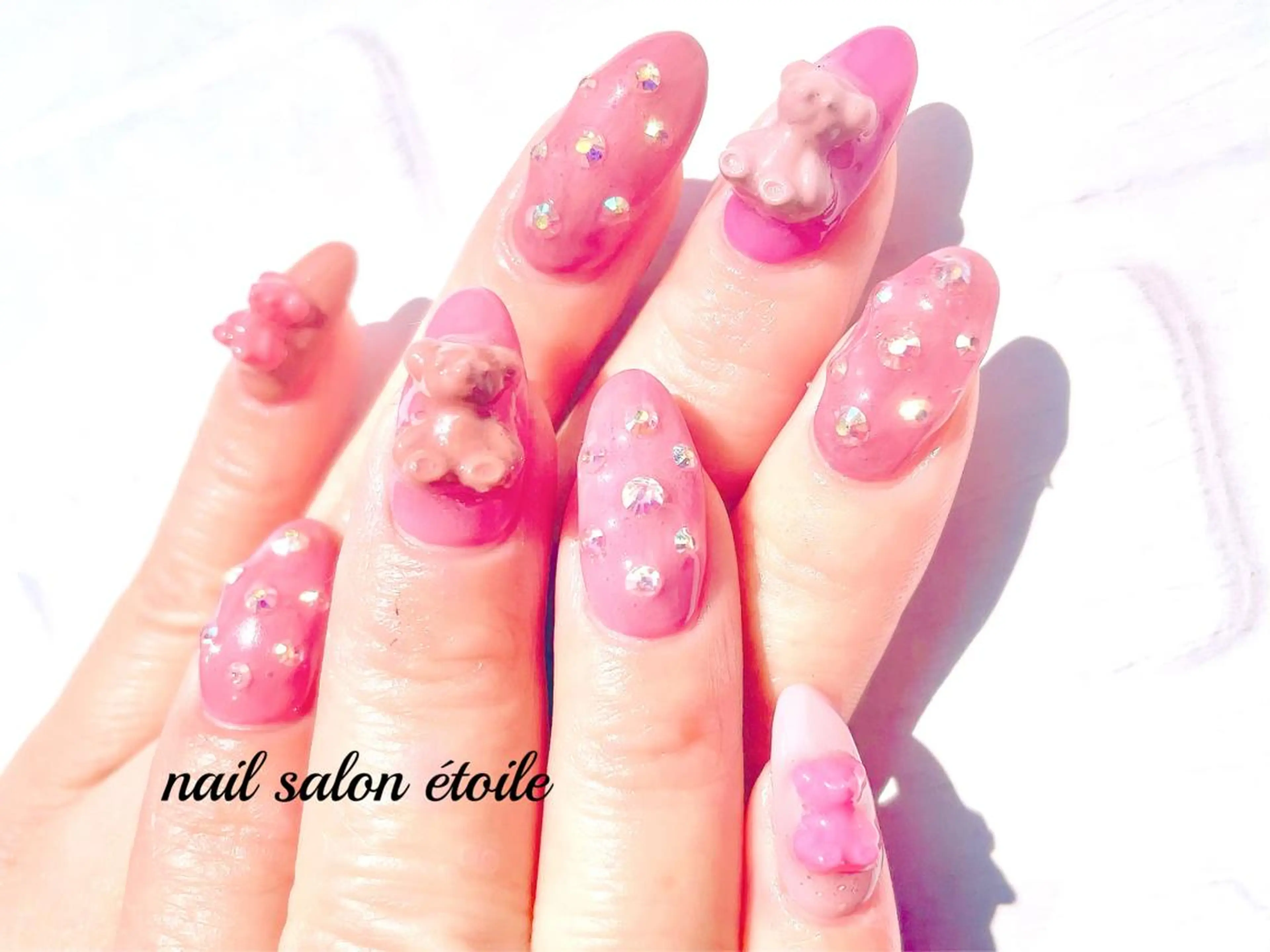 ネイル ジェルネイル ピンク ストーンネイル ハンドネイル nail salon étoileのネイルデザイン