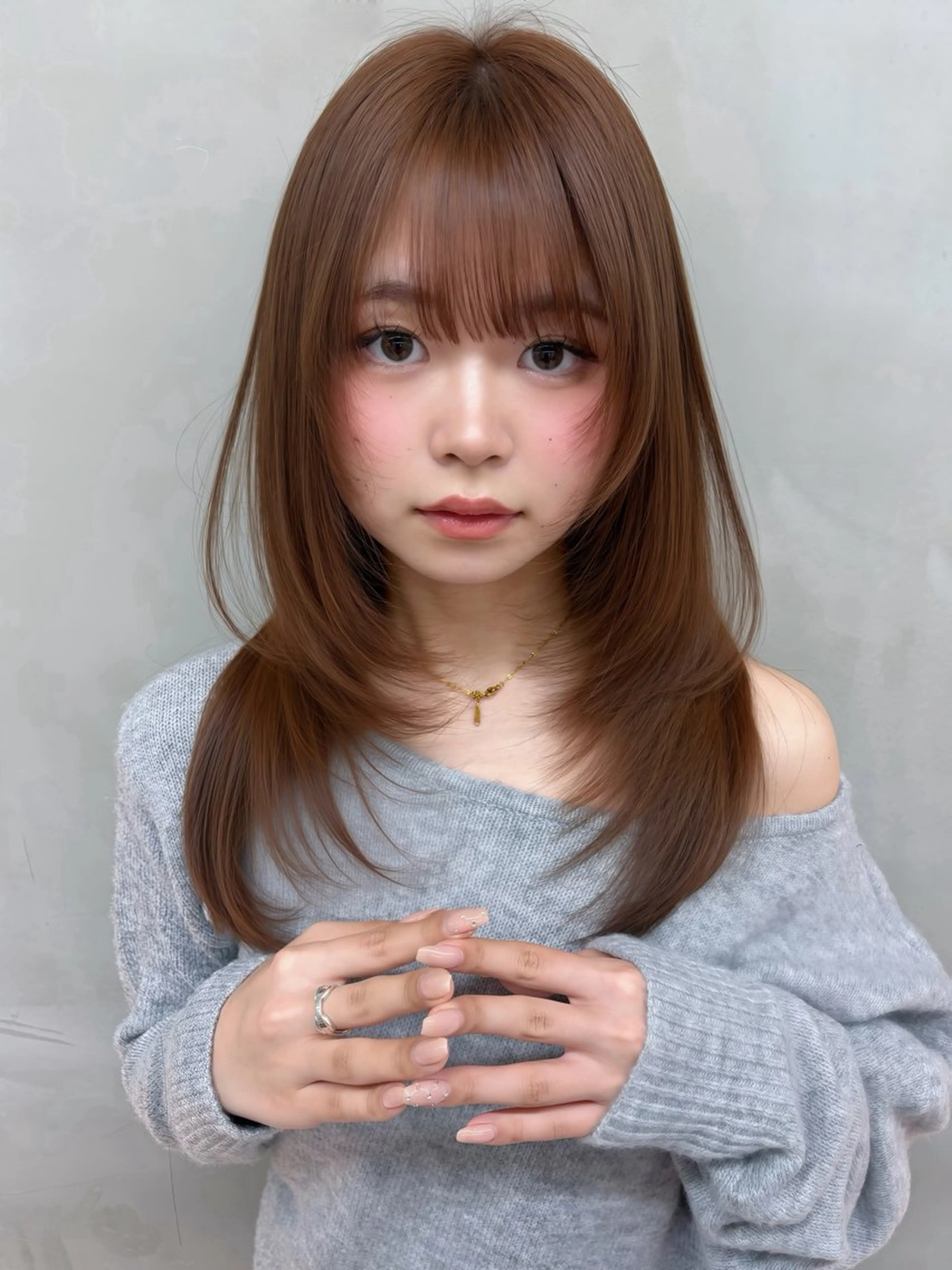 ミディアム カラー ヘアアレンジ ベージュカラー ブリーチ 透明感カラー ブリーチなしカラー 髪質改善 【博多髪質改善】 吉村　清志のヘアスタイル