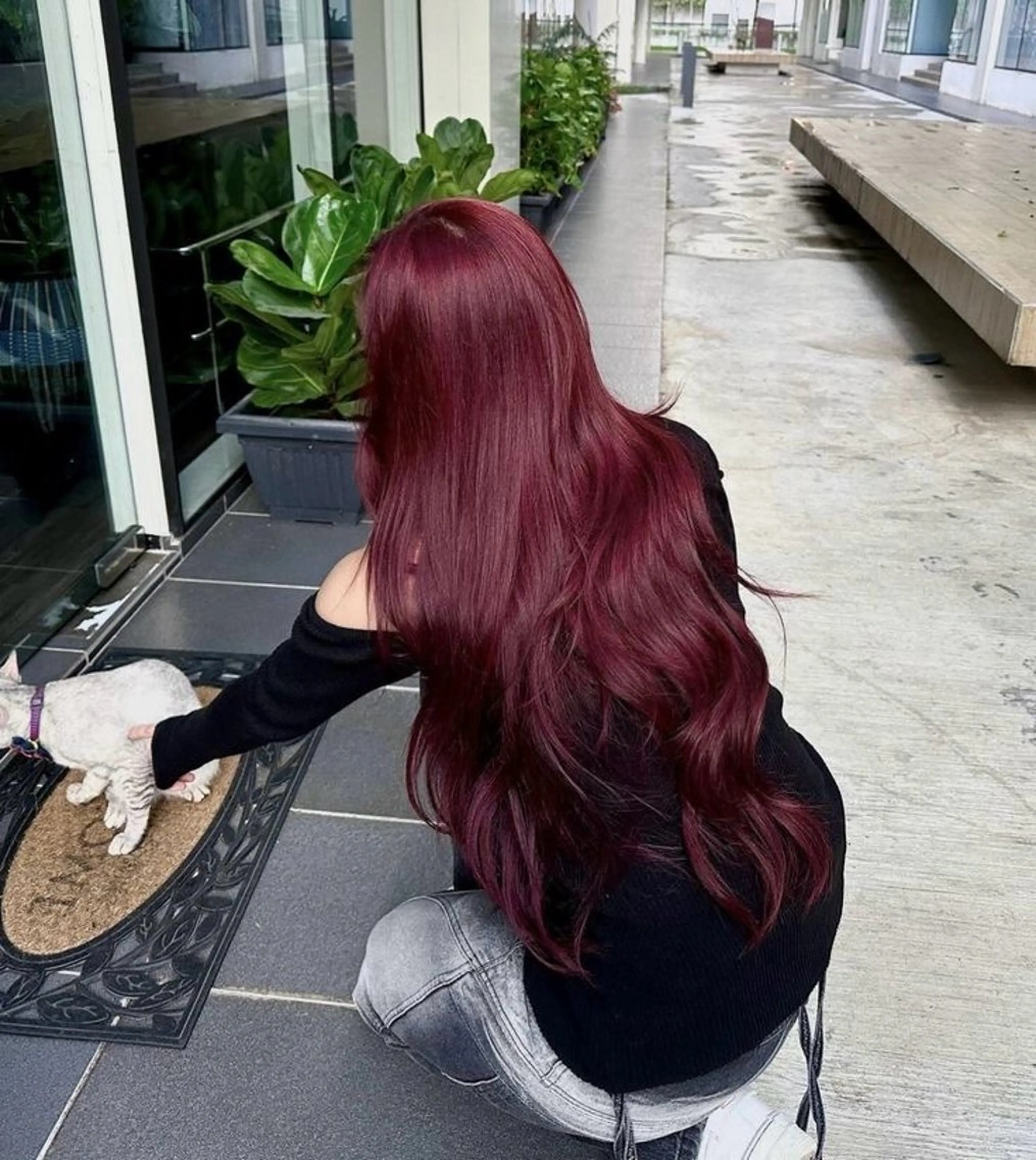 ロング カラー ヘアアレンジ ケアカラー ロング 🩶学生指名No.1 レッド・ボルドー🩶のヘアスタイル