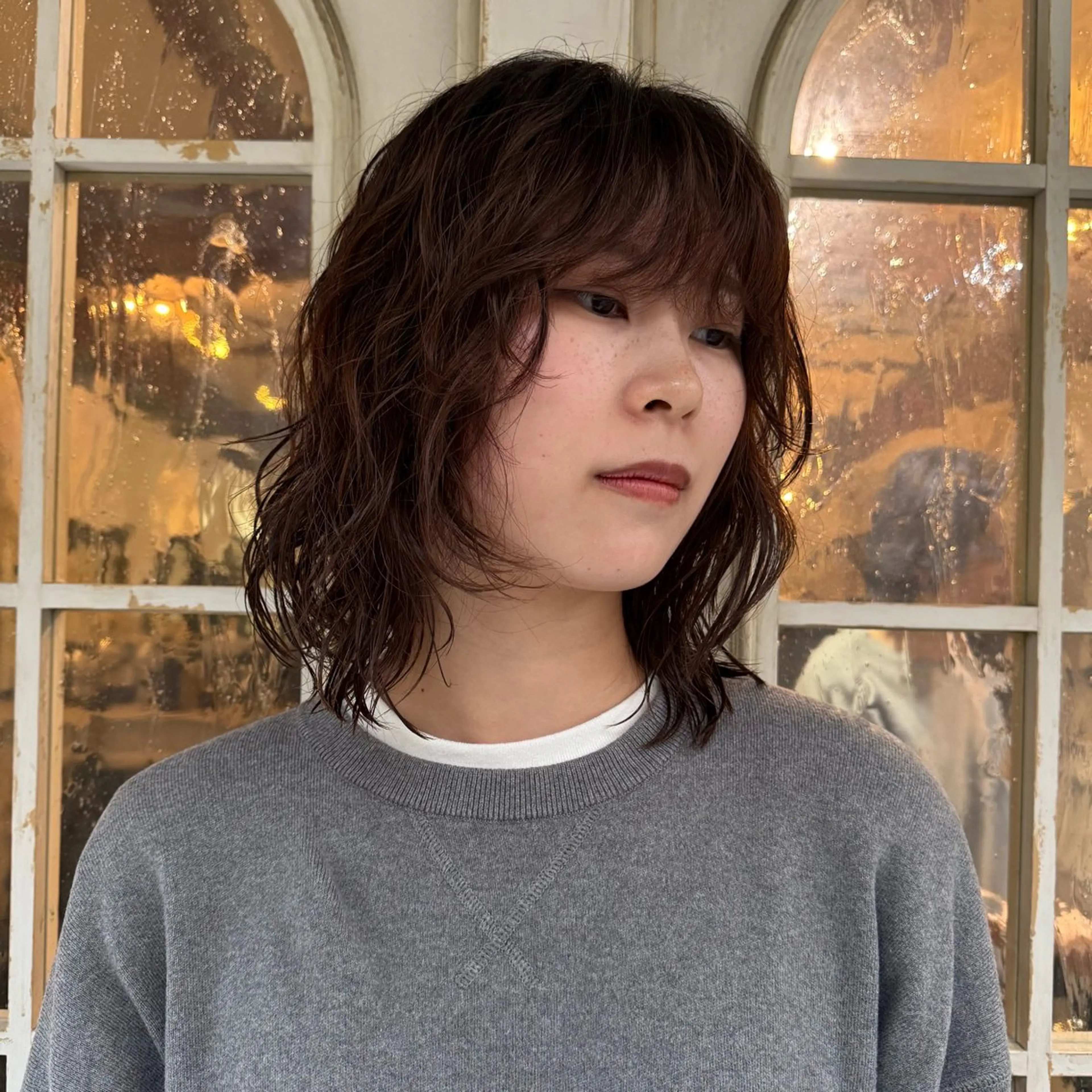 ミディアム パーマ ミディアムパーマ カット パーマ トリートメント 山本 優志のヘアスタイル