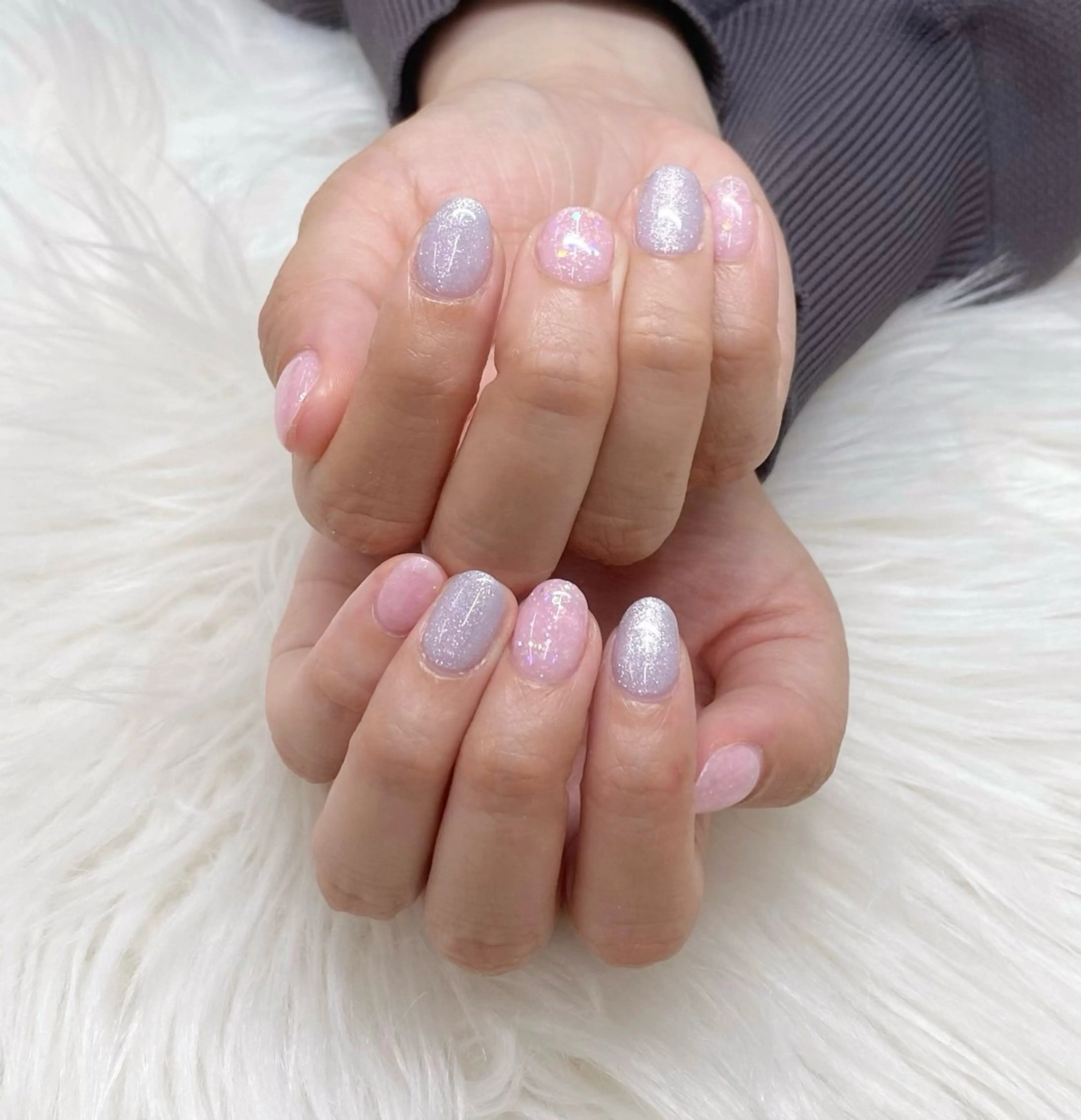 ネイル ラメ(グリッター) ピンク パープル ハンドネイル エリクサーネイル池袋 小川のネイルデザイン